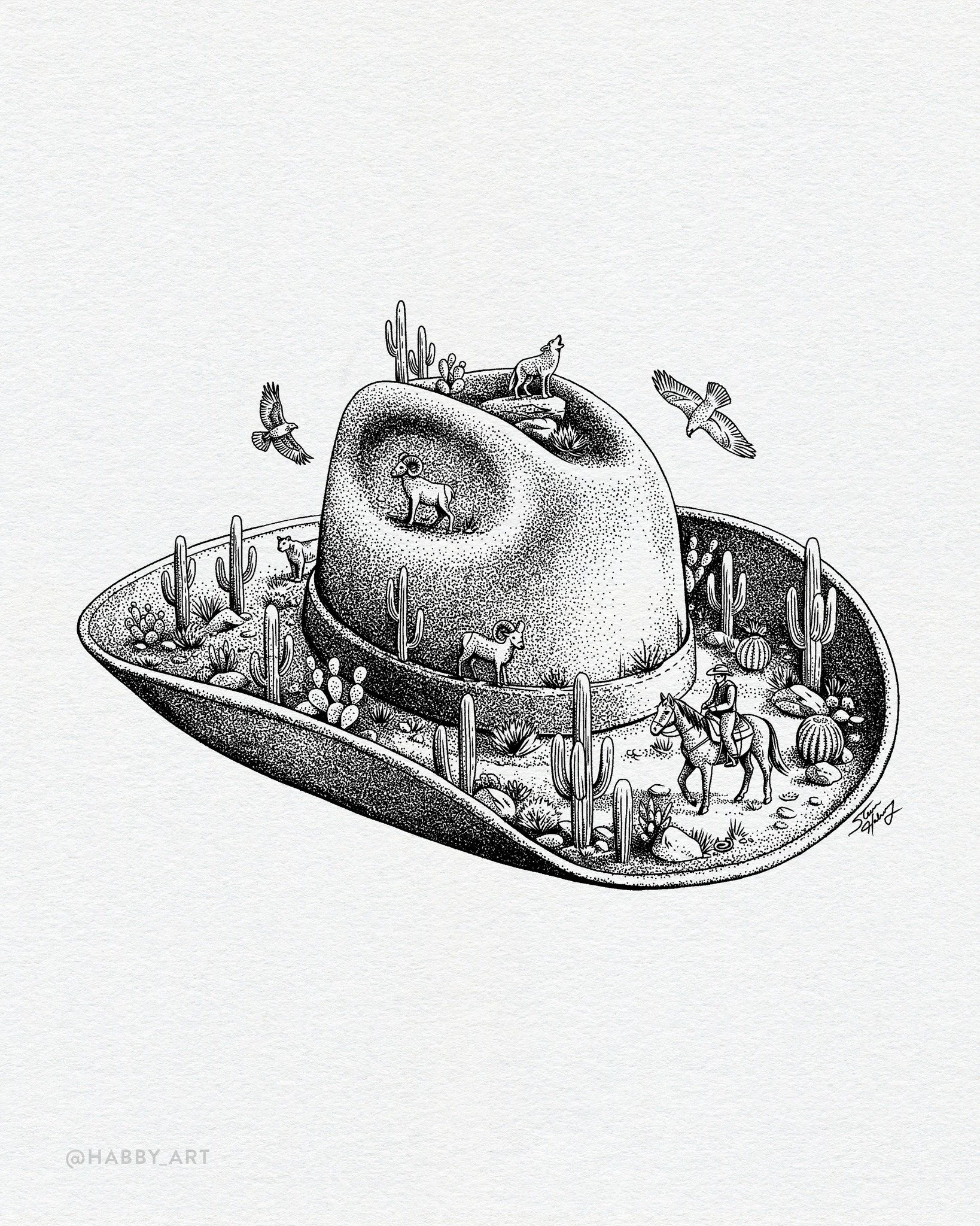 Inktober 4: &ldquo;Cactus&rdquo; &bull; 🌵🤠 Been wanting to explore this idea. Swipe to see details and my original pencil sketch. Can you find all 8 animals? 
.
.
.

#inktober #inktober2026 #inktober52 #drawing #draw #draweveryday #creative #illust