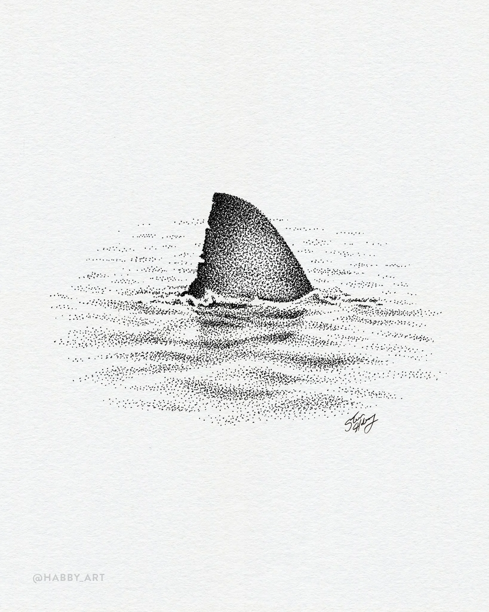 Inktober 7: &ldquo;Panic&rdquo; 🦈 &bull; Who wants to go for a swim? While I'll never stop going in the ocean, the number of shark sightings along New England this summer has definitely made me more attentive. 
.
.
.

#inktober #inktober2026 #inktob