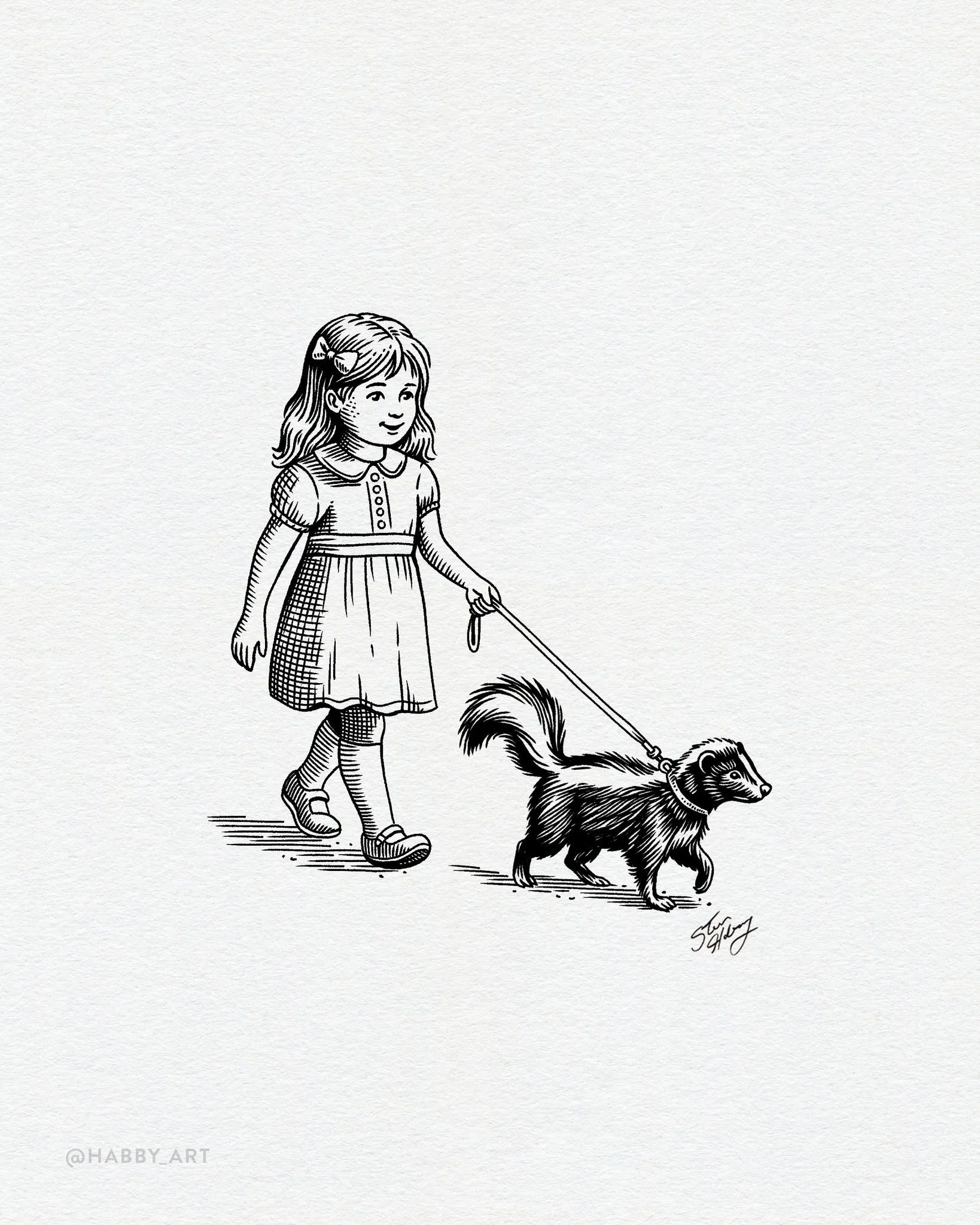 Inktober 8: &ldquo;Stinky&rdquo; 🦨 &bull; Good kitty. Tried a simple engraver's style for this one. Hope it doesn't stink!
.
.
.

#inktober #inktober2026 #inktober52 #drawing #draw #draweveryday #creative #illustration #blackandwhite #sketch #sketch