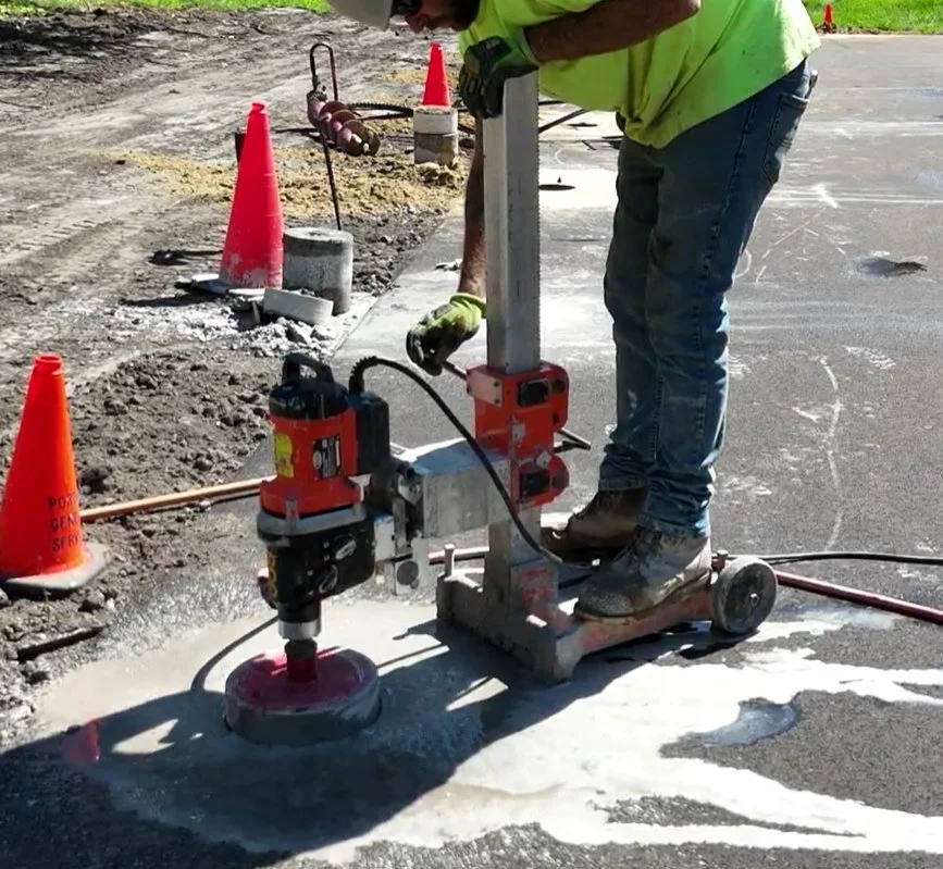 Core Drilling a pickleball court at a park