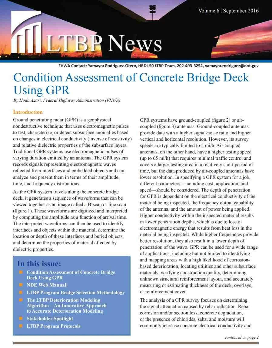 Condition Assessment of Concrete Bridge Deck Using GPR - Article by FHA
