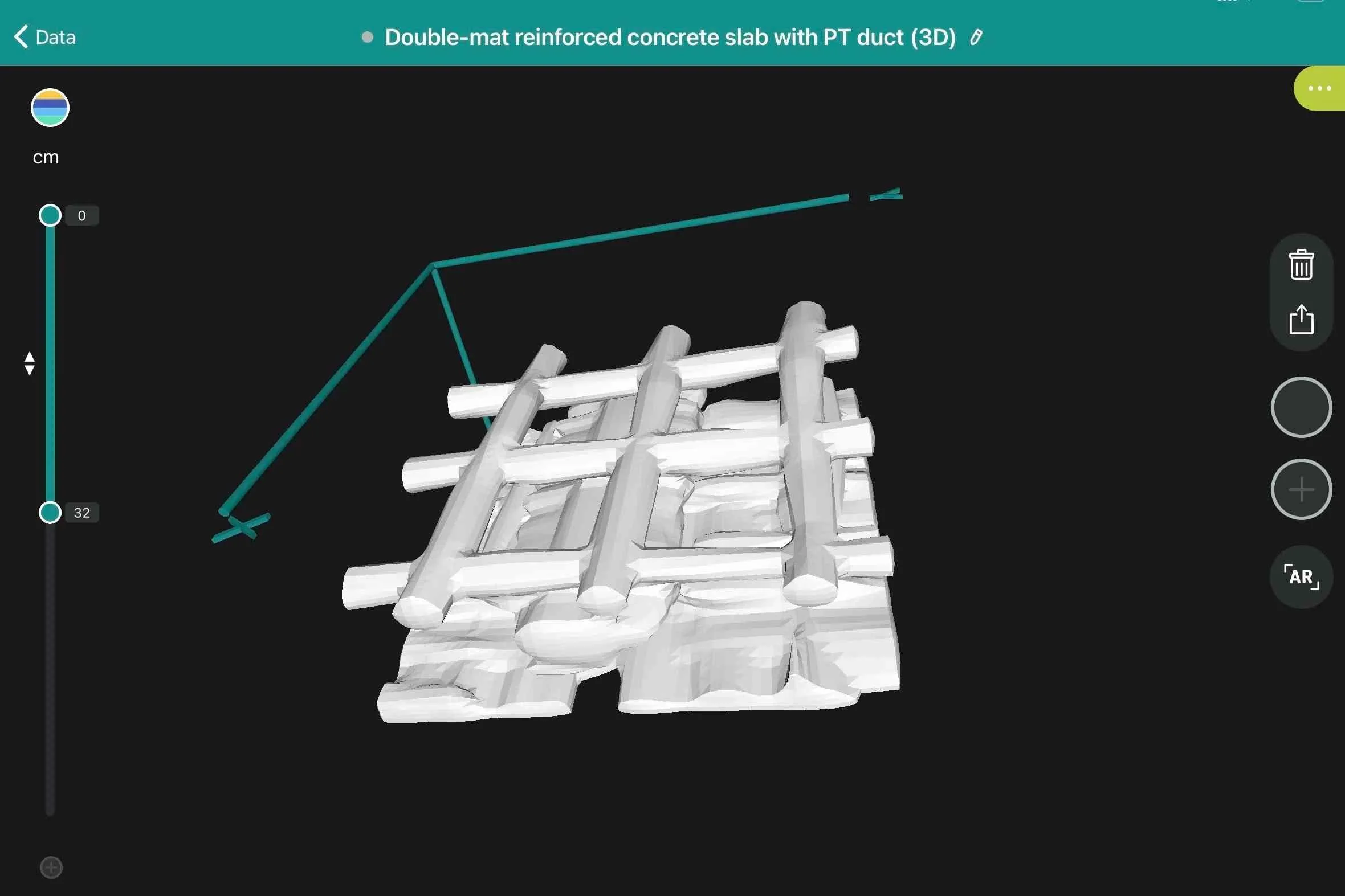 GPR ground penetrating radar: Double-mar reinforced concrete slab with PT Duct (3D)