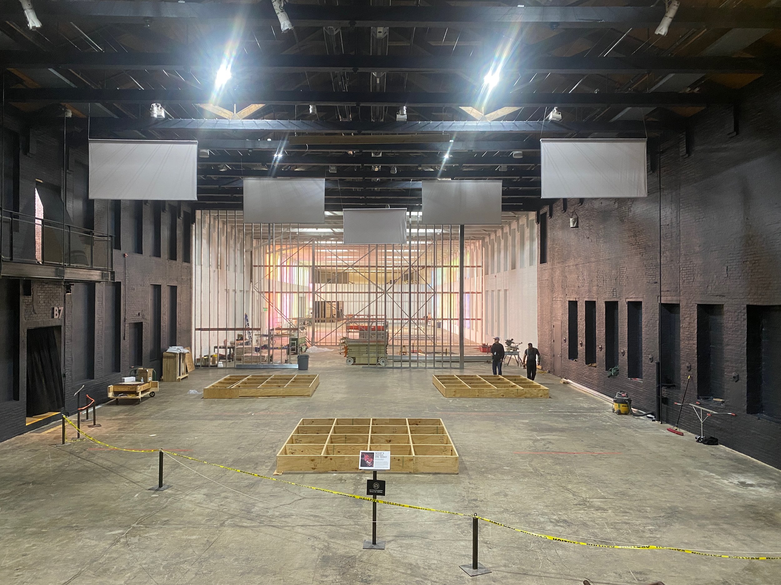 Process photo taken during the installation of Jeffrey Gibson's Power Full Because We're Different