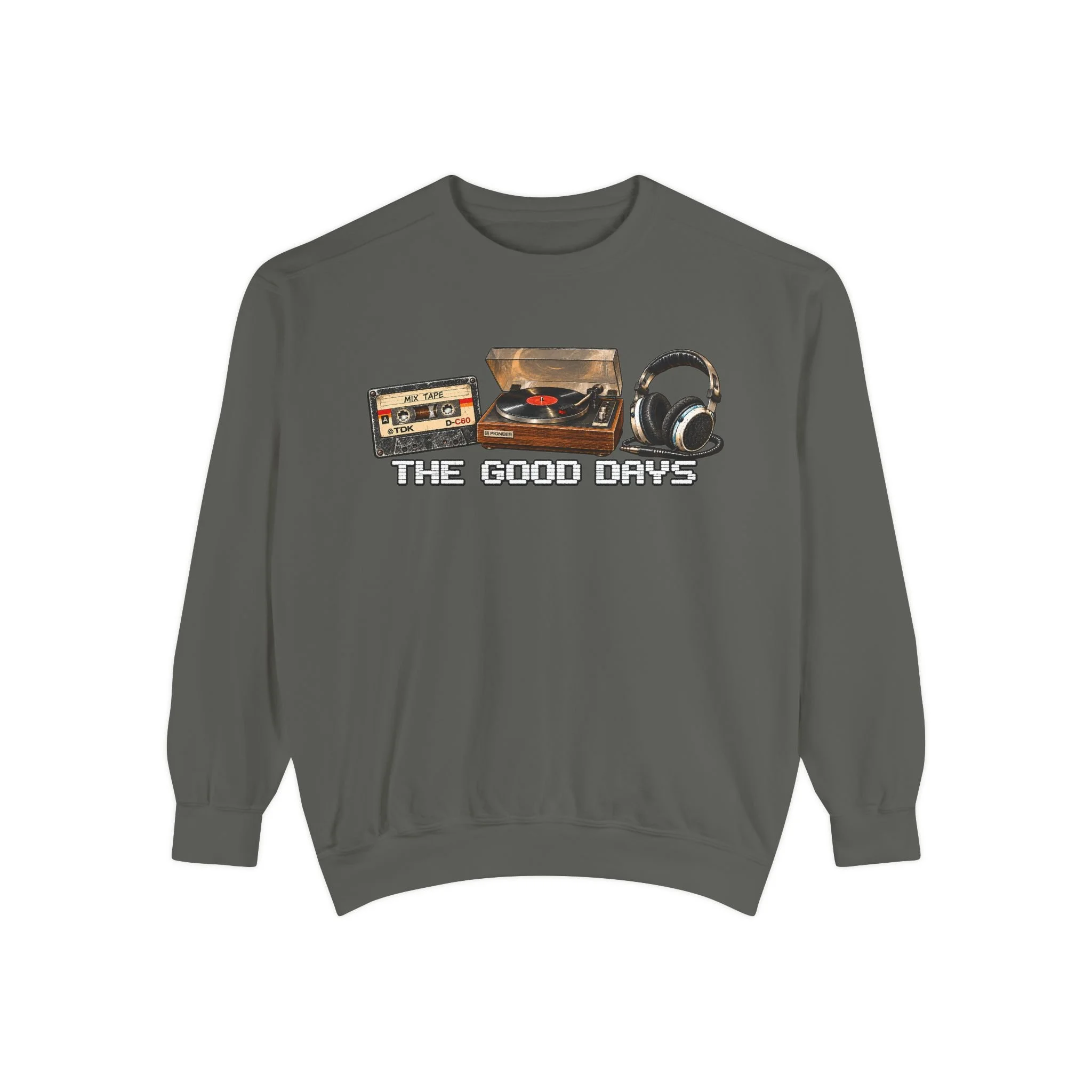 Retro Audio 'The Good Days' Sweatshirt — Vintage Cassette & Turntable Crewneck
