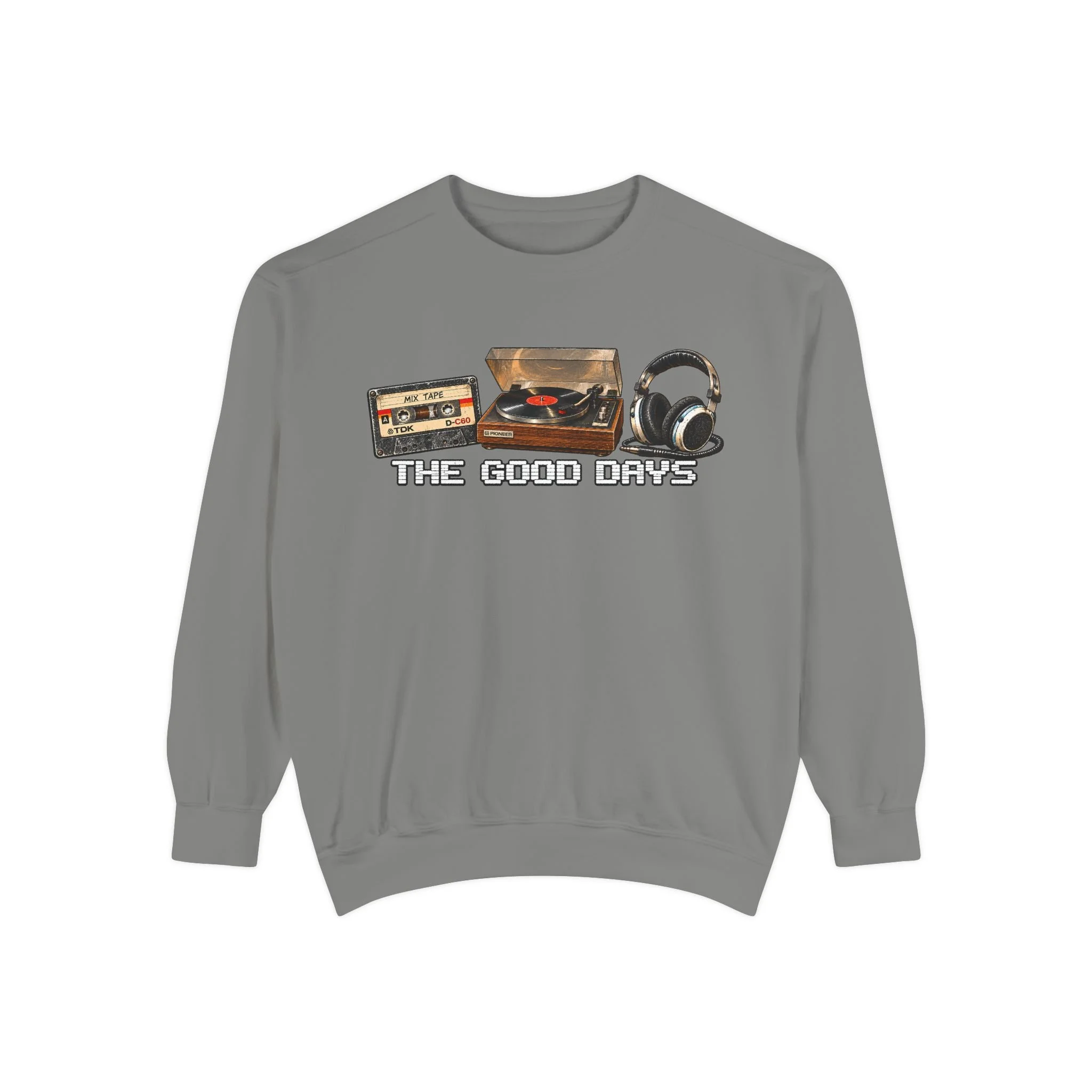 Retro Audio 'The Good Days' Sweatshirt — Vintage Cassette & Turntable Crewneck