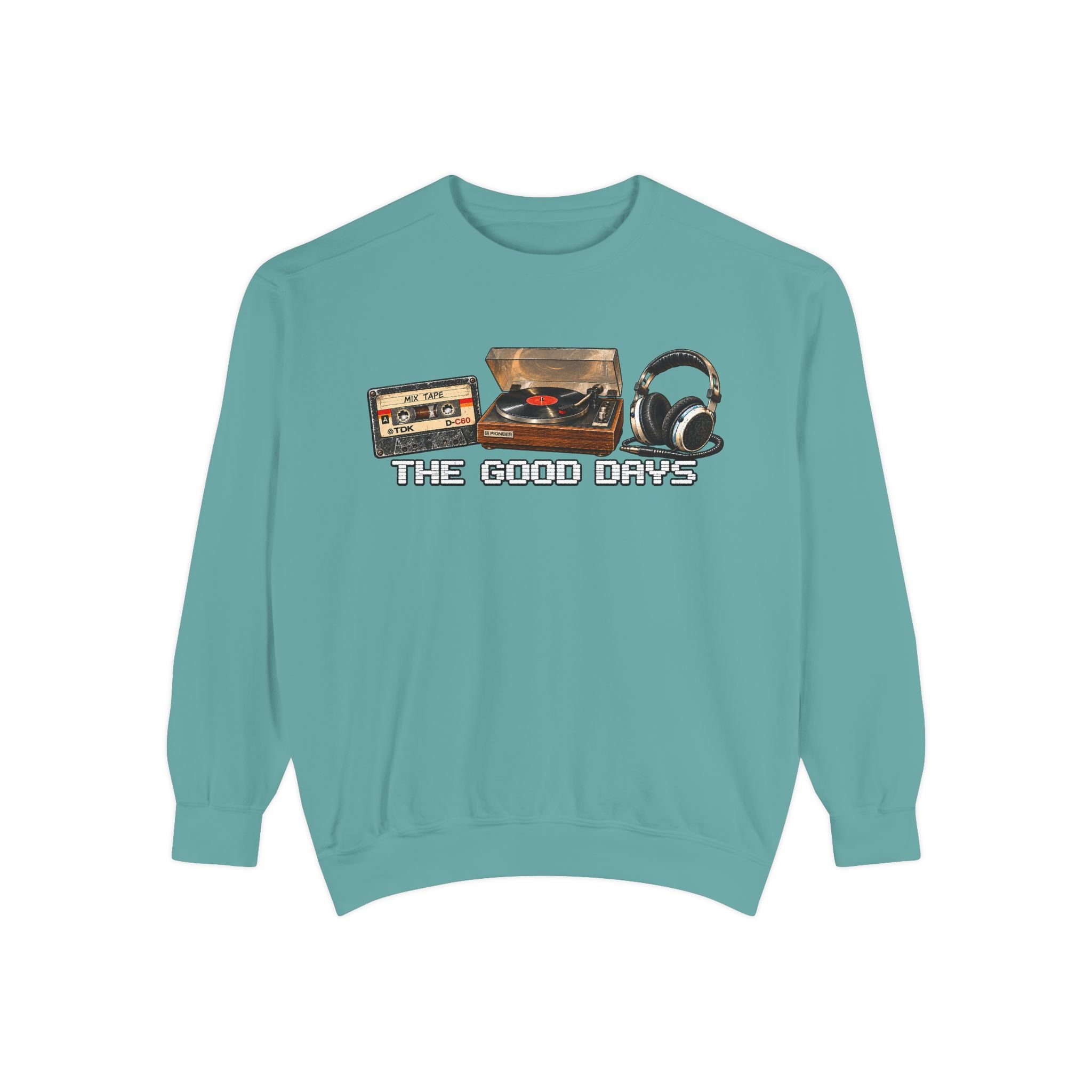 Retro Audio 'The Good Days' Sweatshirt — Vintage Cassette & Turntable Crewneck