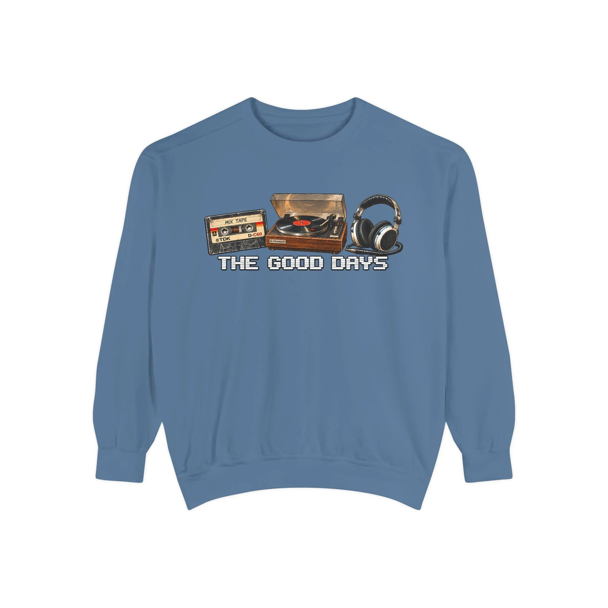 Retro Audio 'The Good Days' Sweatshirt — Vintage Cassette & Turntable Crewneck