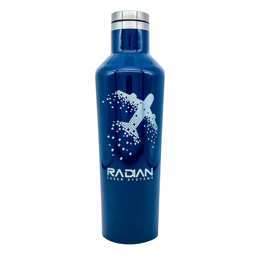 Laser marked metal water bottle