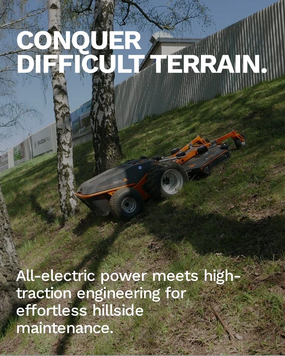 Raymo mowers are purpose-built for municipal works where safety, reliability and presentation matter.

Fully electric and remotely operated, Raymo allows crews to manage public spaces and steep slopes without direct exposure to risk. At the same time