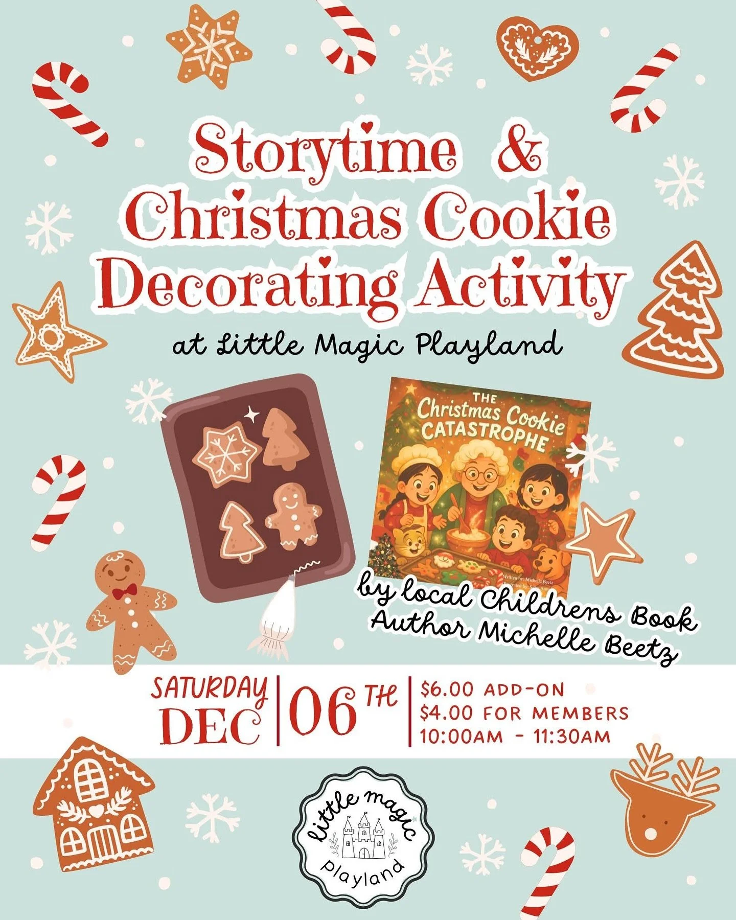 ✨Join us for a sweet and magical holiday storytime!✨ We&rsquo;ll cozy up to read &ldquo;The Christmas Cookie Catastrophe&rdquo; by local children&rsquo;s book author Michelle Beetz, followed by a hands-on Christmas cookie&ndash;decorating activity in