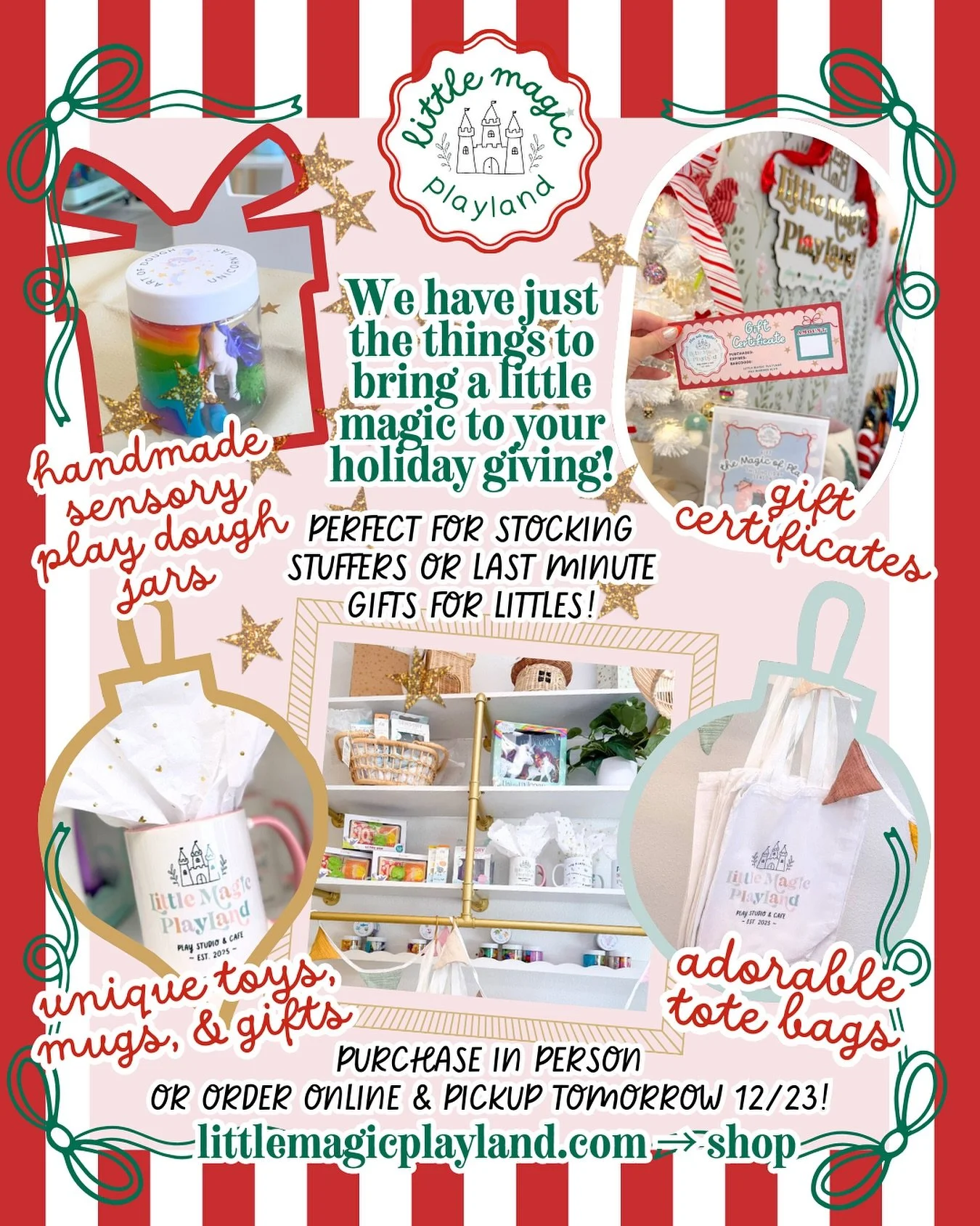 Looking for a special last-minute gift for little ones or parents alike? 🎁 From gift certificates and handmade sensory play dough jars (in a variety of fun play themes), to coffee mugs and linen tote bags &mdash; We have just the things to bring a l