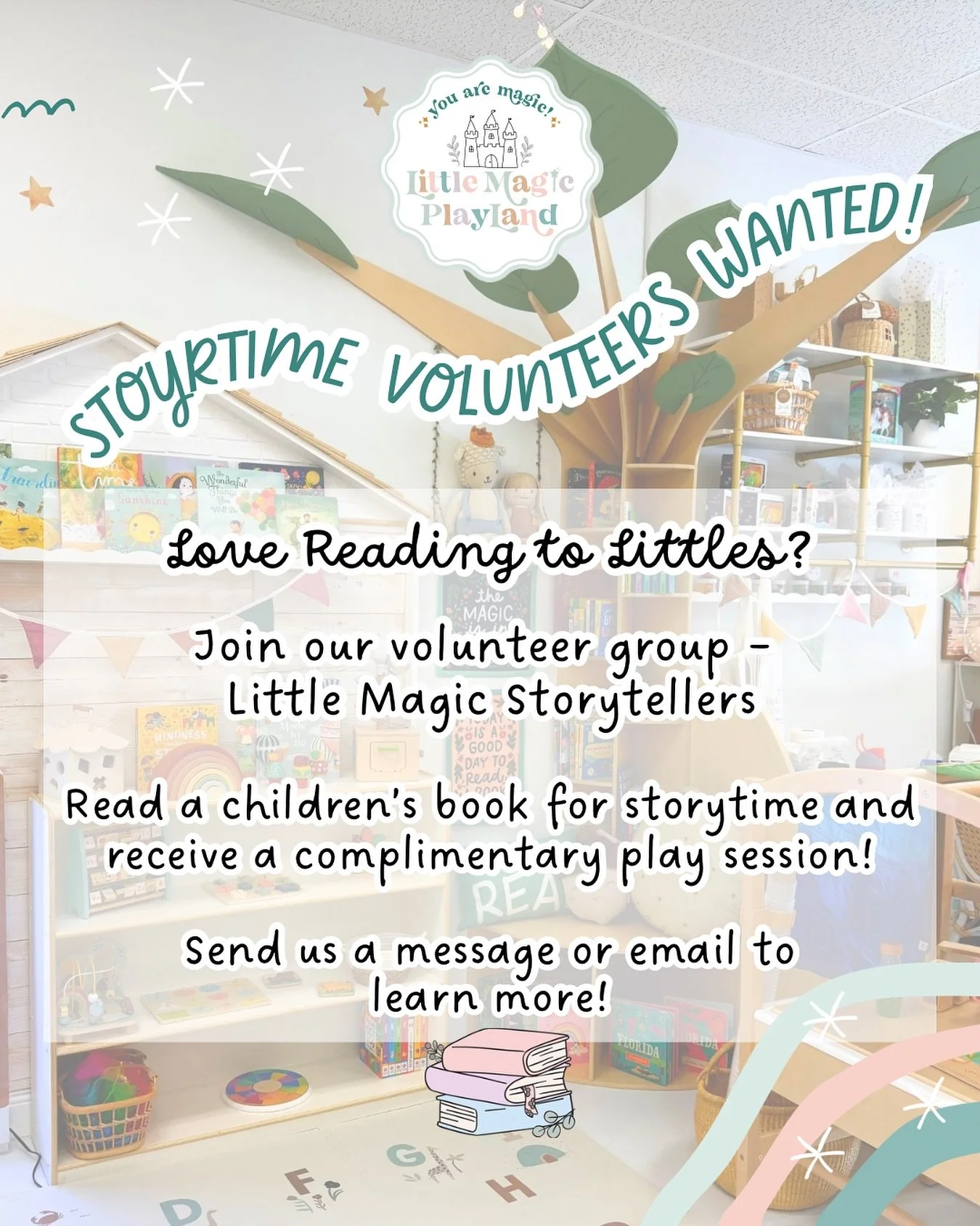 ✨&nbsp;We&rsquo;re looking for Storytime Volunteers!✨
Do you love children&rsquo;s books and reading stories aloud to little ones?&nbsp;
We&rsquo;re looking for warm, reliable parents, grandparents, or caregivers to be a part of our volunteer group &