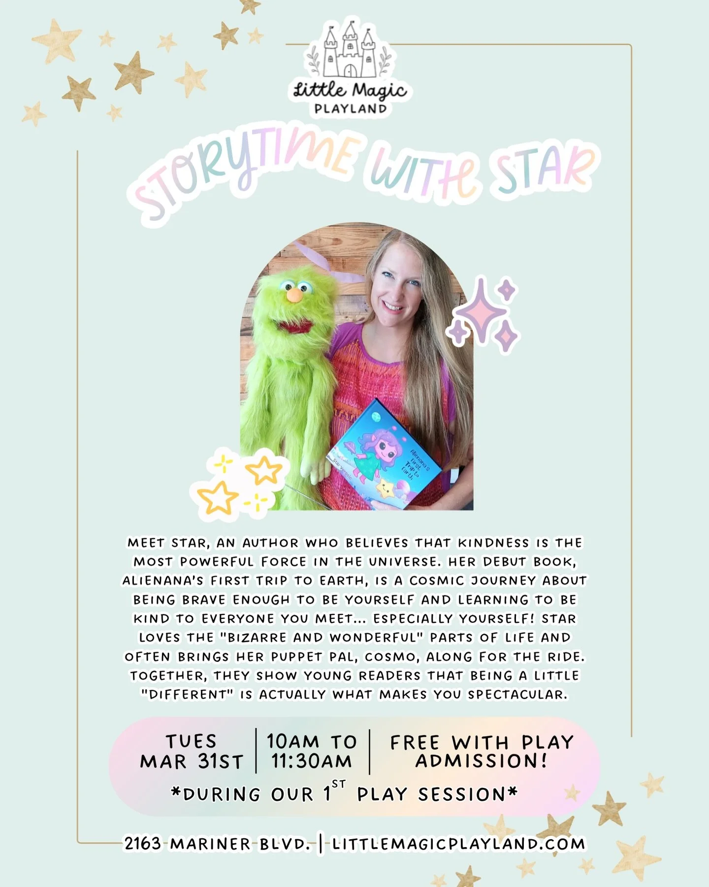 Join us for a magical morning as we welcome a very special guest to Little Magic! 🩵🏰🌿💫📚

Meet Star, a local children&rsquo;s book author who believes kindness is the most powerful force in the universe. She&rsquo;ll be reading her debut book, Al