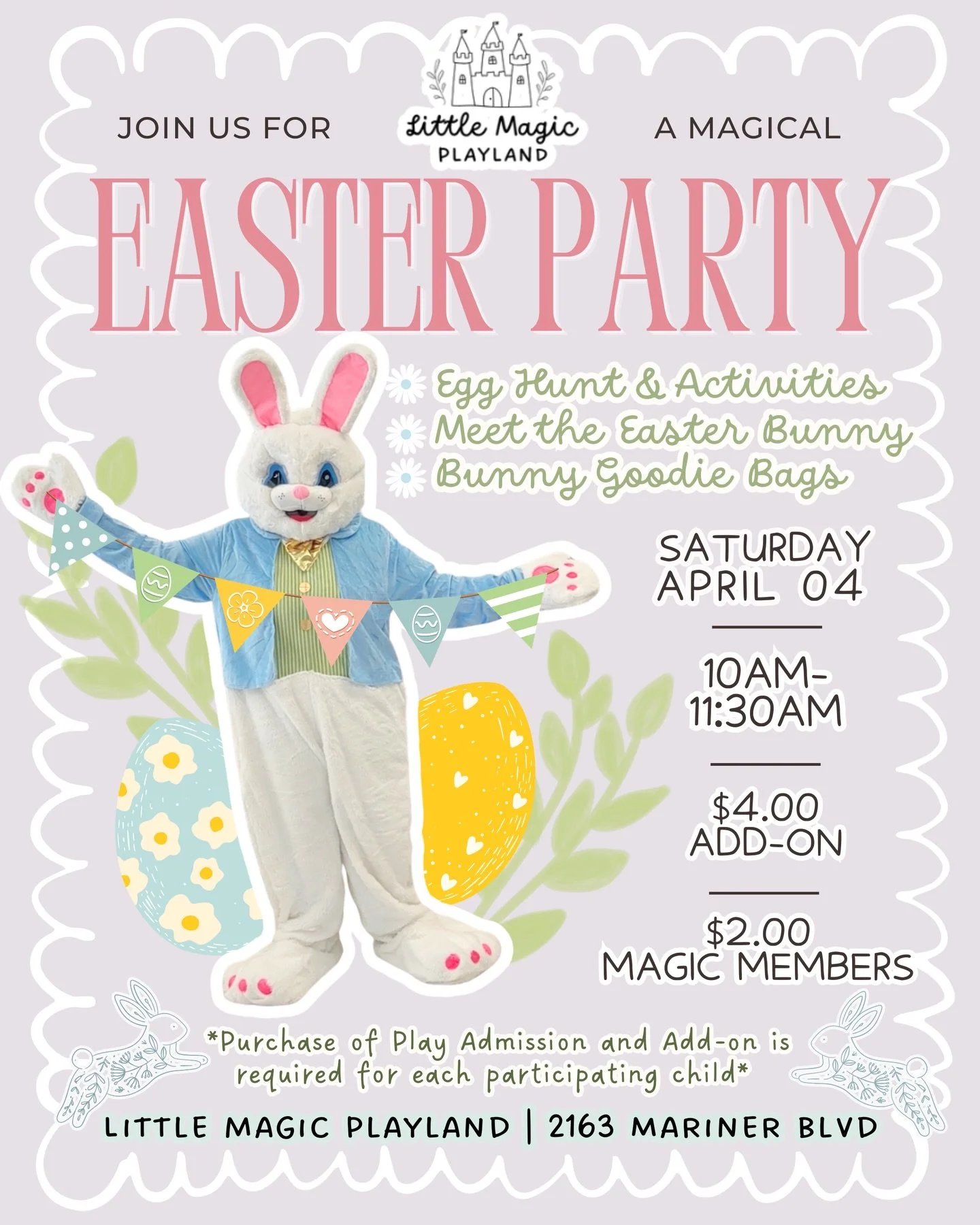 Hop into a little Easter magic with us! 🐰🥕🌿🌸✨

Join us at Little Magic Playland for a sweet and playful Easter celebration filled with wonder and joy for your little ones!

🐰 Meet the Easter Bunny
🥚 Egg Hunt
🎨 Easter Craft
🌿 Sensory Play
🖍️ 