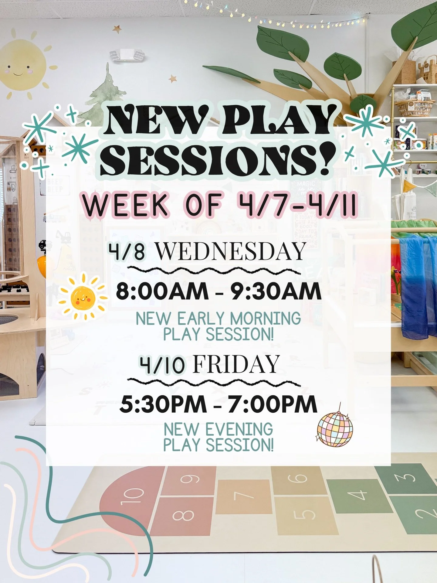 Hi friends! We&rsquo;re so excited to share this with you 🤗🌈🏰🌿✨

After receiving so much interest on our Facebook post yesterday, we&rsquo;re officially kicking off our new play session times next week! 💫

☀️ Early Morning Play
Wednesday, April 