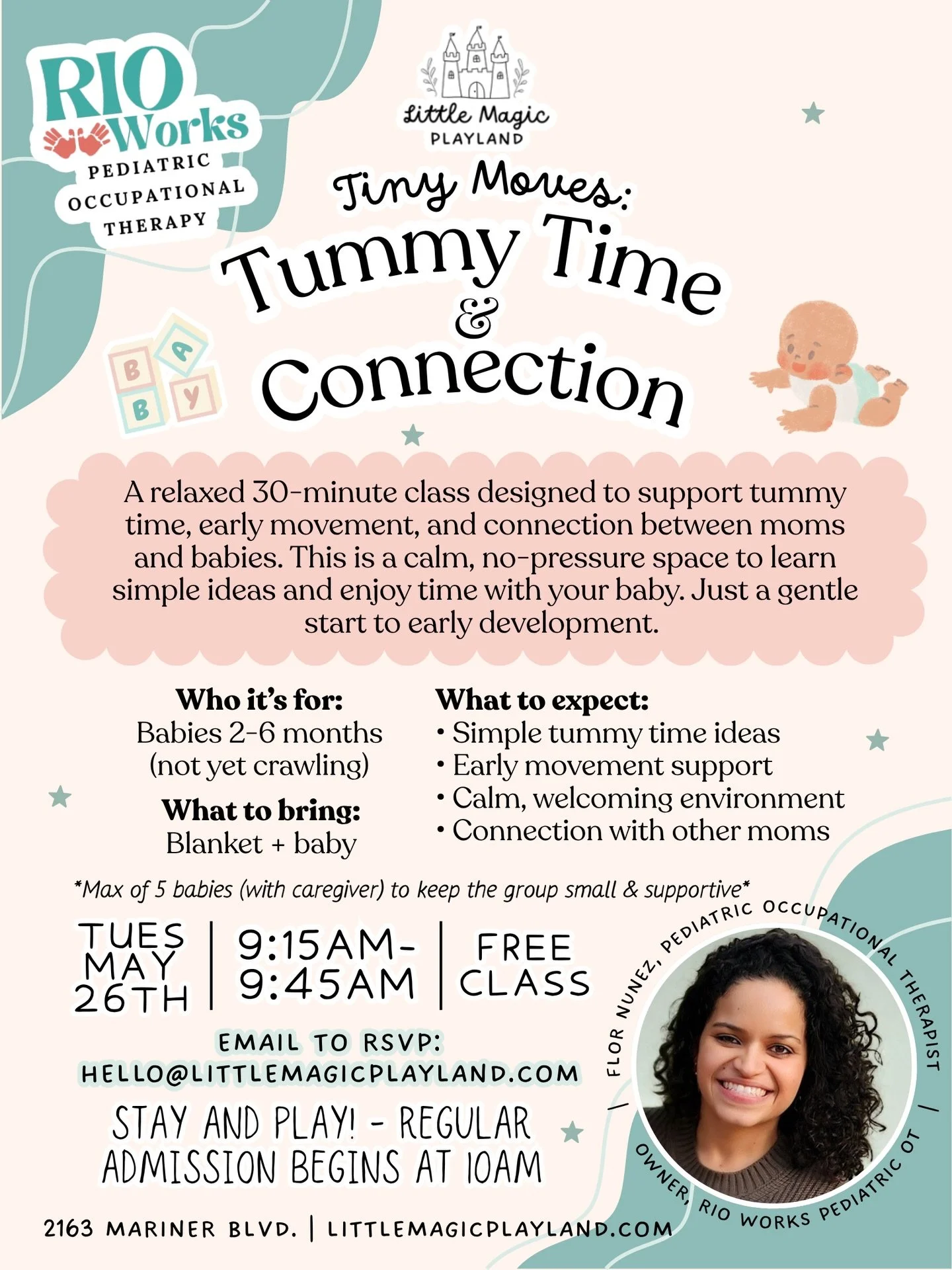 🌿✨ Tiny Moves: Tummy Time &amp; Connection ✨🌿

Join us for a gentle, supportive morning designed just for mamas and their littlest loves 🤍

We&rsquo;re so happy to be partnering with RIO Works Pediatric OT @rioworks_ot to bring you this nurturing,