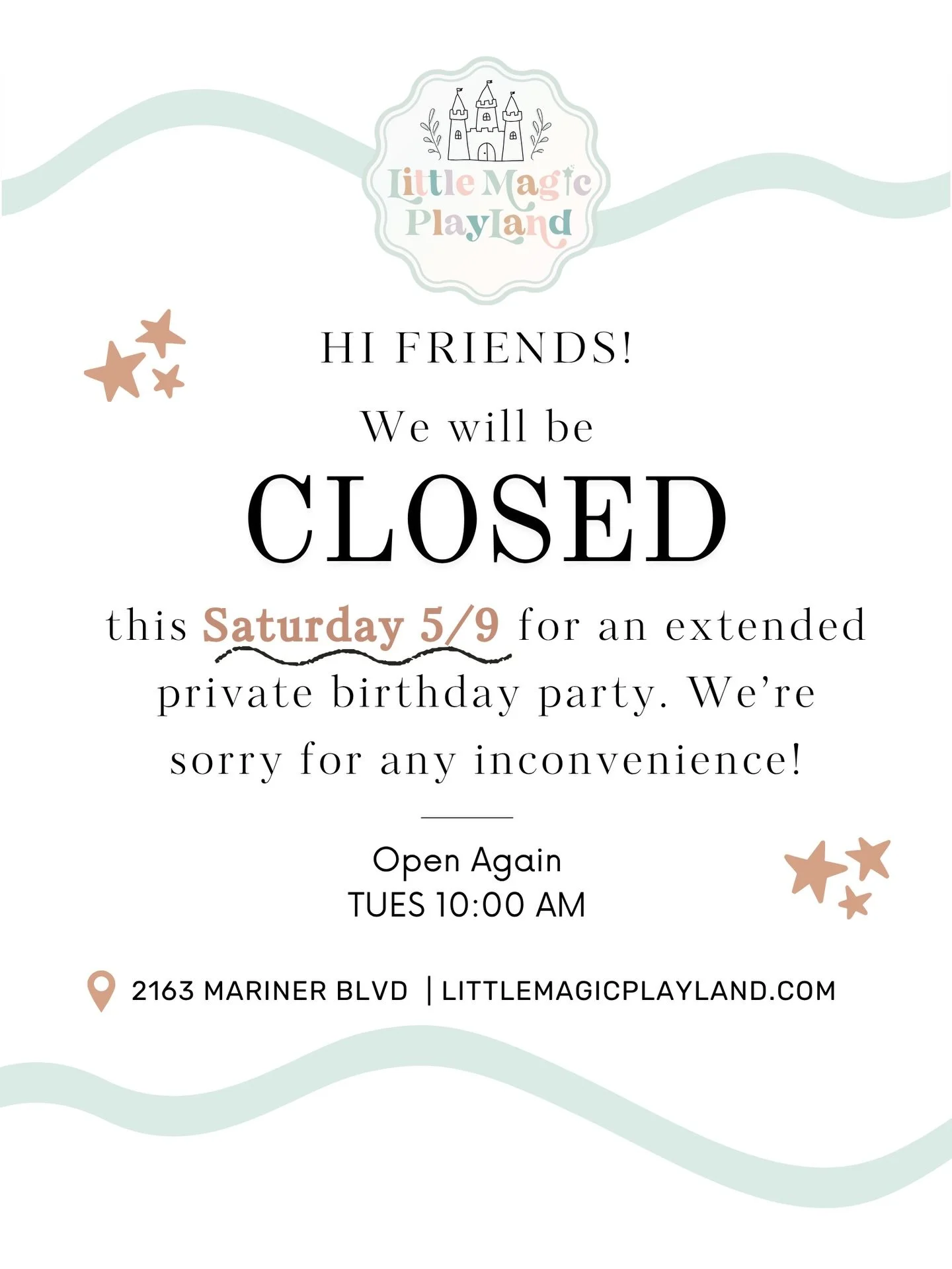 Hi friends, we will be *CLOSED* this upcoming Saturday 5/9, for an extended private birthday party. 🥳 We are so sorry for any inconvenience!! We hope to see you when we re-open on Tuesday! 💛

If you&rsquo;ve been thinking about hosting a party with