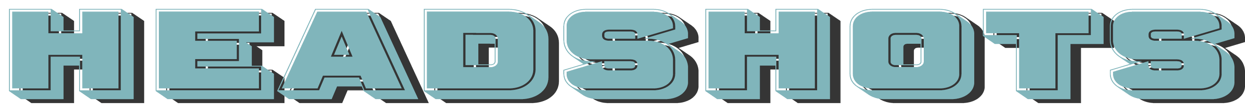 The word 'HEADSHOTS' written in large, three-dimensional, light blue block letters with black outlines.