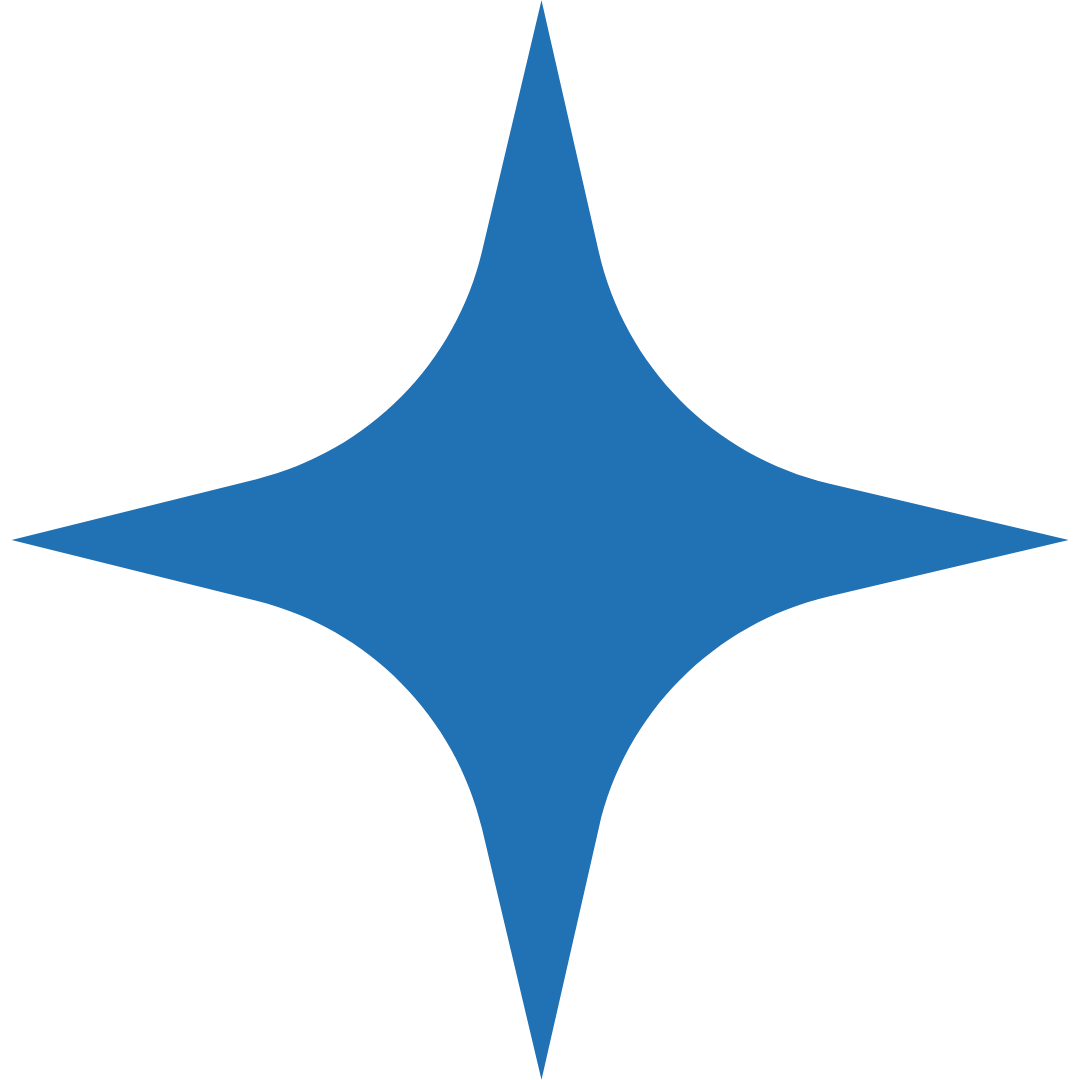 A large blue four-pointed star or diamond shape with rounded edges on a black background.