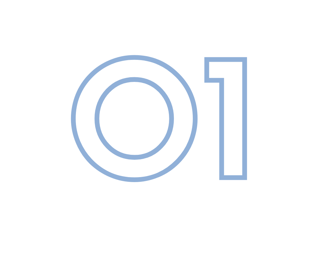 Light blue outline of the number 01 on a black background.