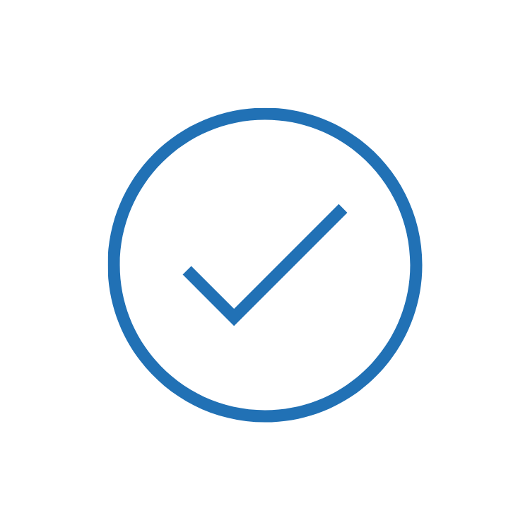 Blue checkmark inside a blue circle indicating completion or approval