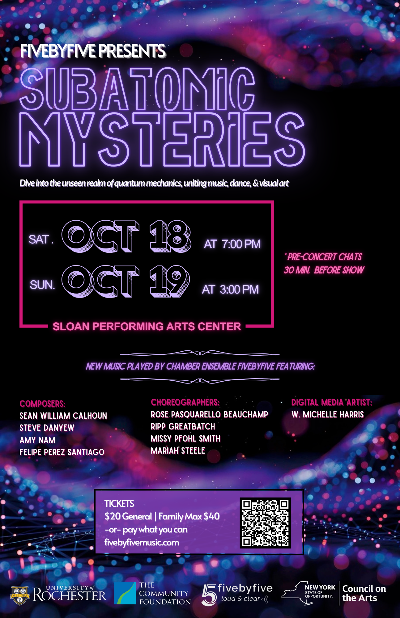 Subatomic Mysteries: dive into the unseen realm of quantum mechanics, uniting music, dance, visual art