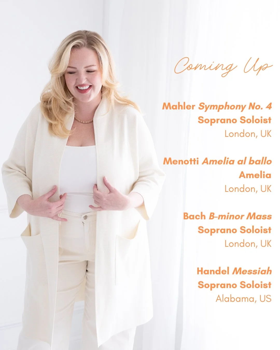 My first-ever season announcement 🥹

It's a busy autumn! I am so unbelievably excited for all of this fantastic music happening in the next few months. More details to come on my website lauralevoirsoprano.com

📷 @alittlejoyphotography