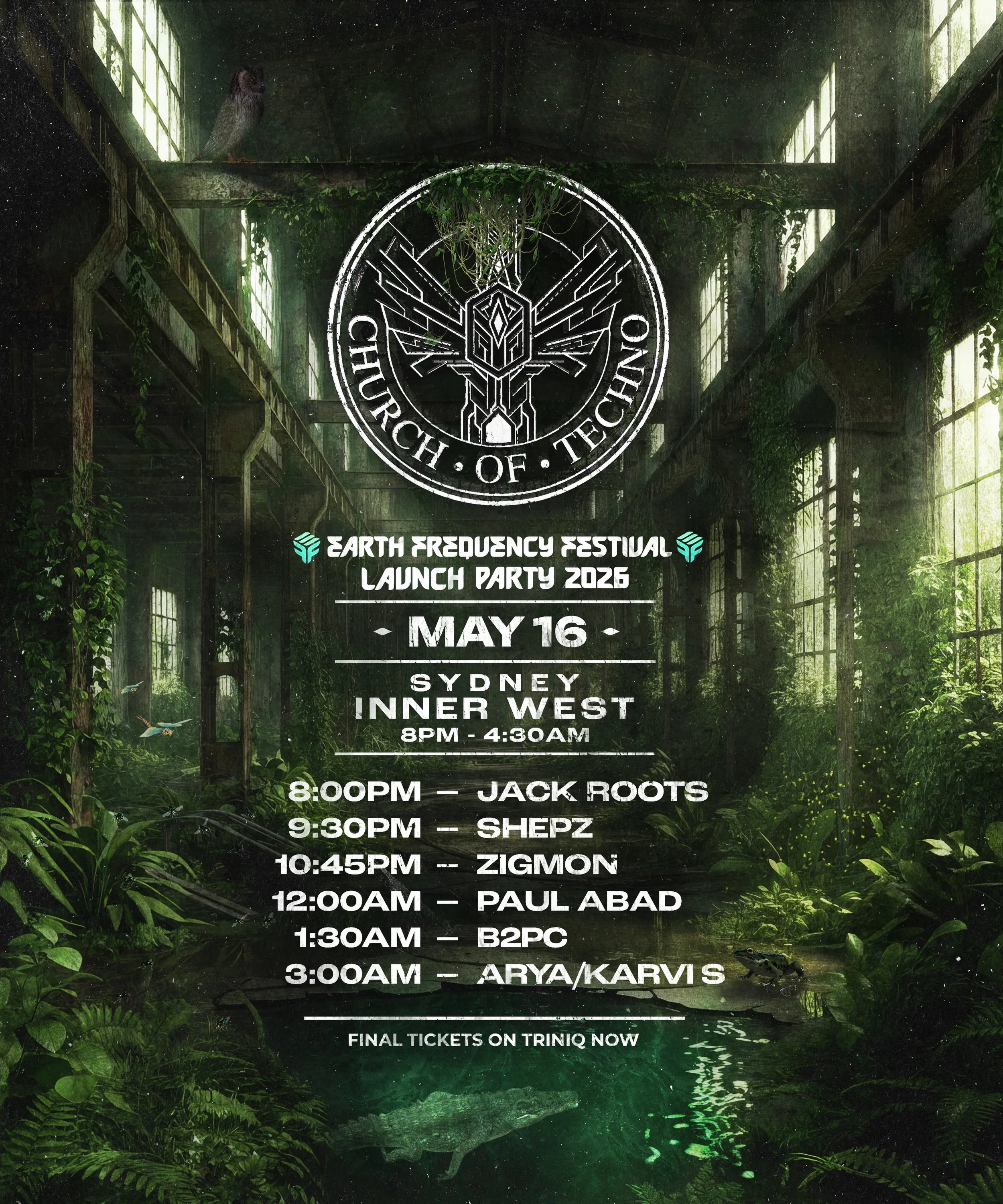 Tonight&rsquo;s Earth Frequency Festival 2026 Sydney Launch is officially SOLD OUT 💥

Big thanks to our good friends at Church of Techno for hosting us, we can&rsquo;t wait to see our Sydney fam out in full force!

For those lucky enough to be joini