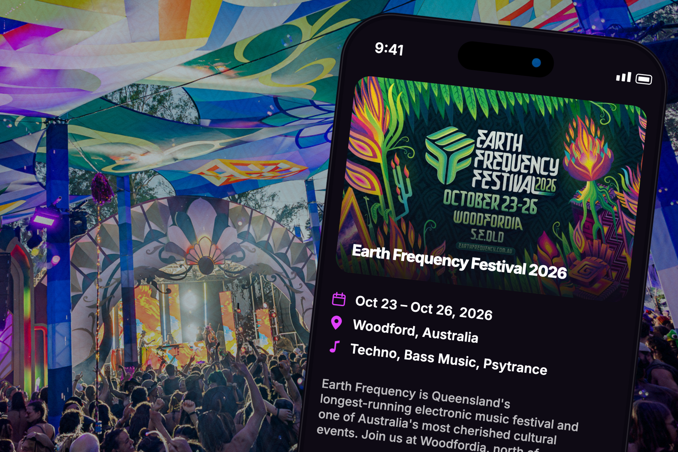 Download Setline: Official Earth Frequency Festival 2026 App for Set Times &amp; Maps