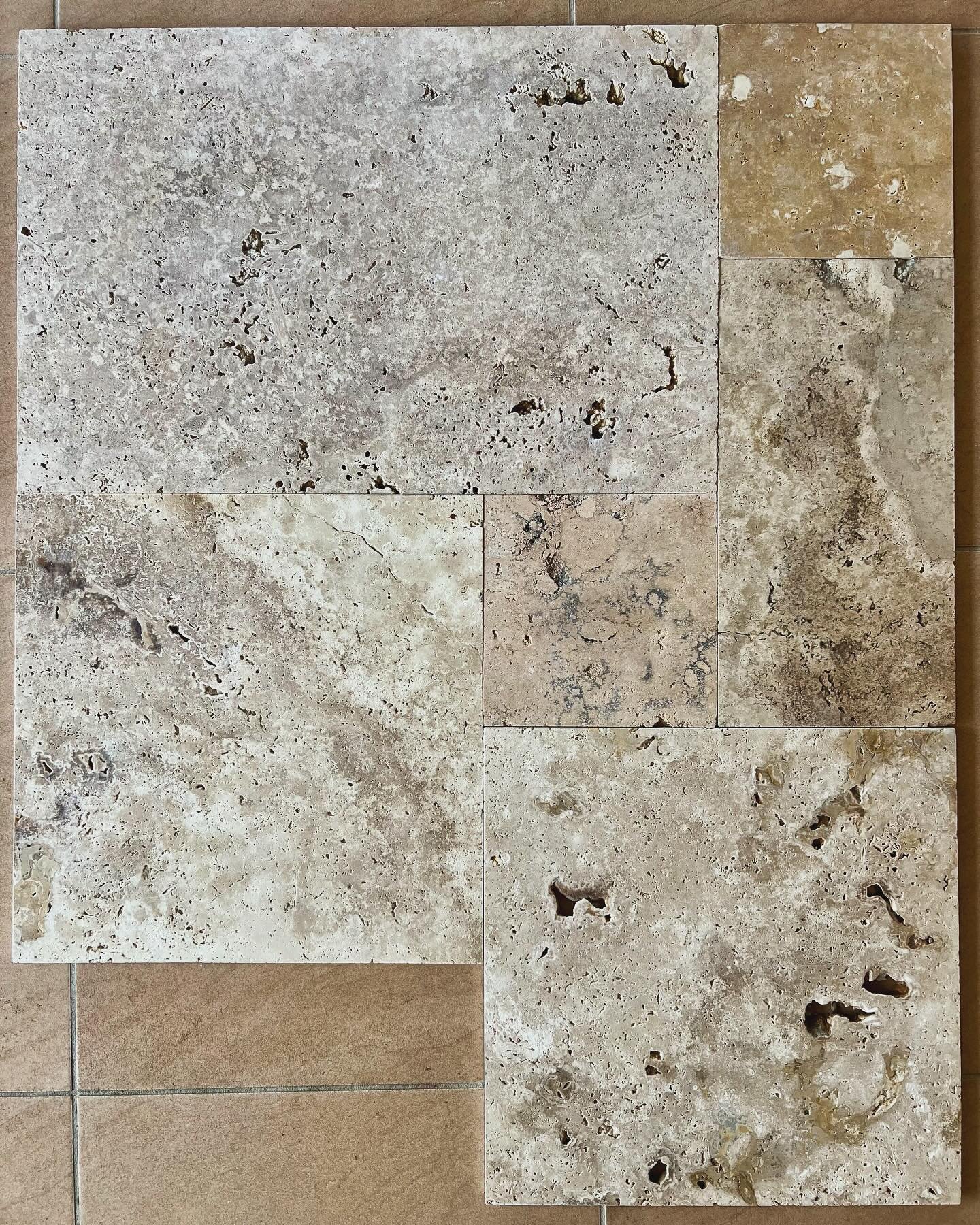 Tumbled French Pattern Travertine tile selection has arrived for our new Kahibah project in warm beige.

Our clients have recently returned from Rome, where they were inspired by the character and natural beauty of this stone. 

The tumbled finish pr