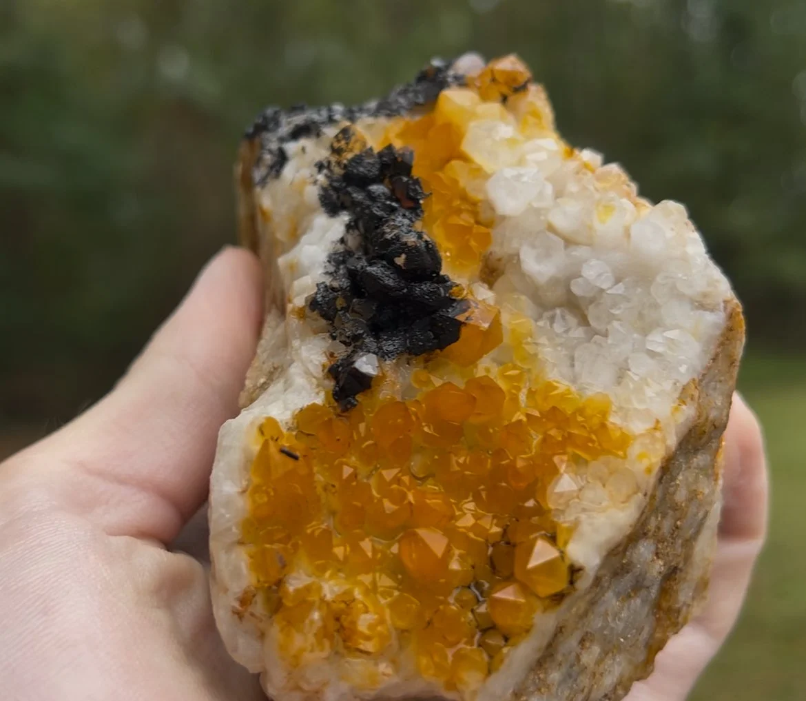 Here they are together in one piece, along with clear quartz.  Others called this combination "Halloween Quartz" at the mine.