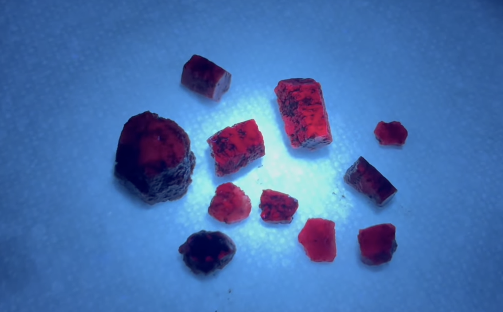 An example of the fluorescence.  These were taken with a 365nm longwave UV flashlight.