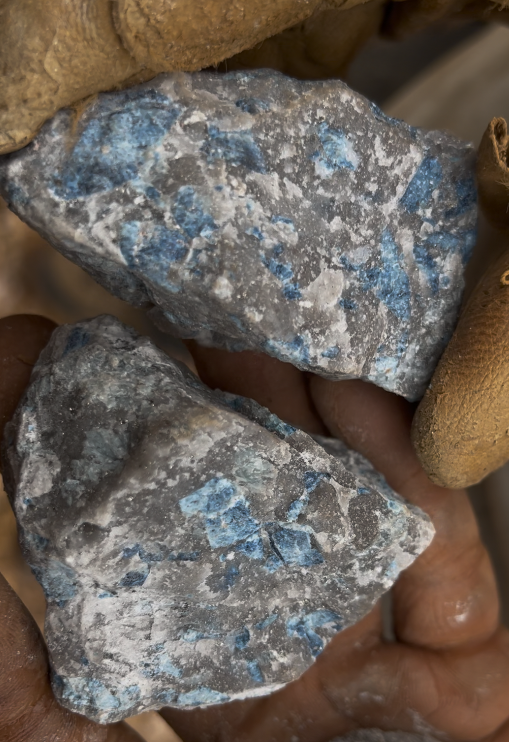 Lazulite. Digging it is incredibly difficult as the boulders its found in are very hard.  These were dug by my good friend Josh who is persistent with a 15lb sledge.