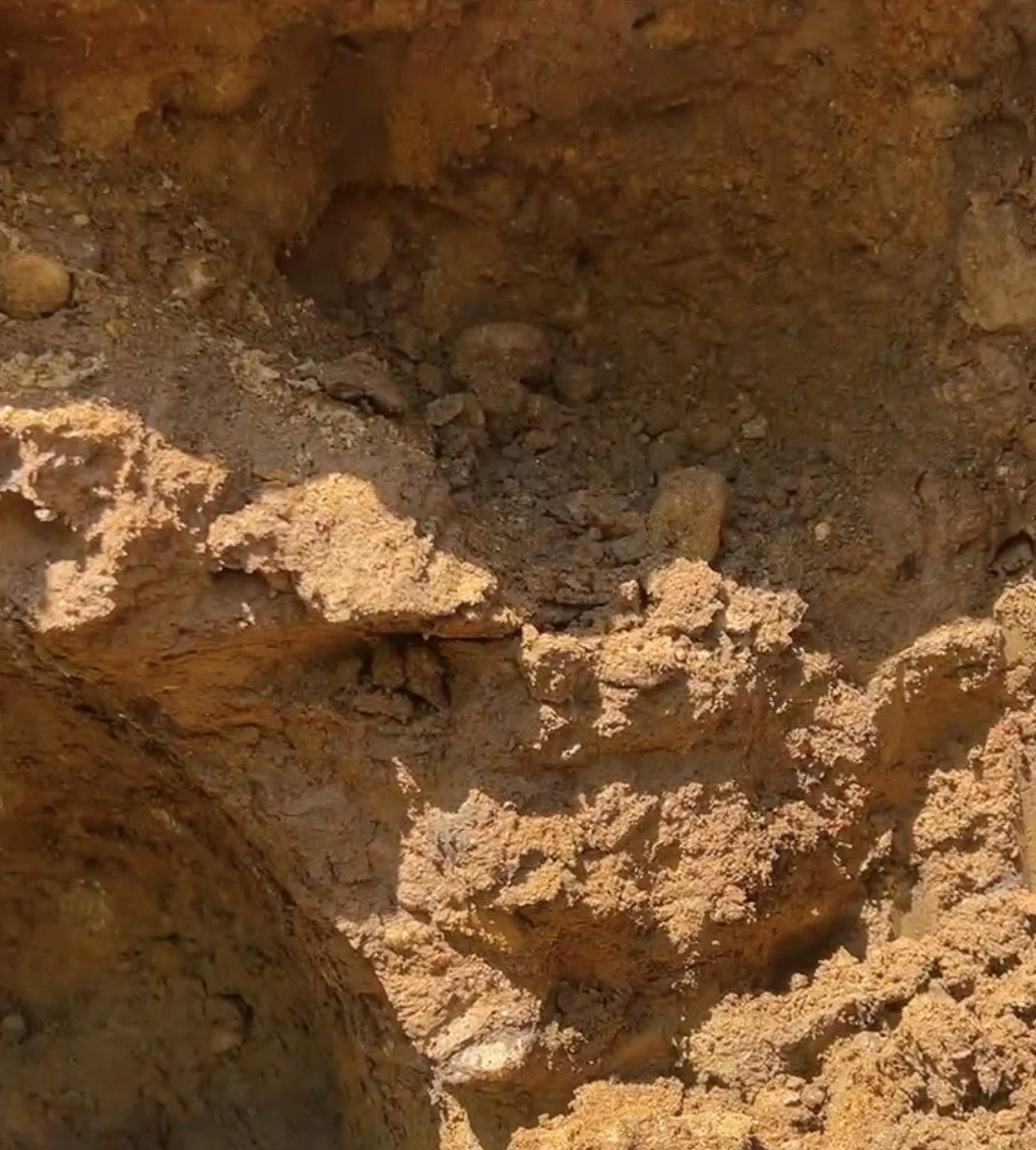 A closer look at the type of dirt you’ll be digging through.  I used a half-length shovel and a pickaxe to work around larger rocks.