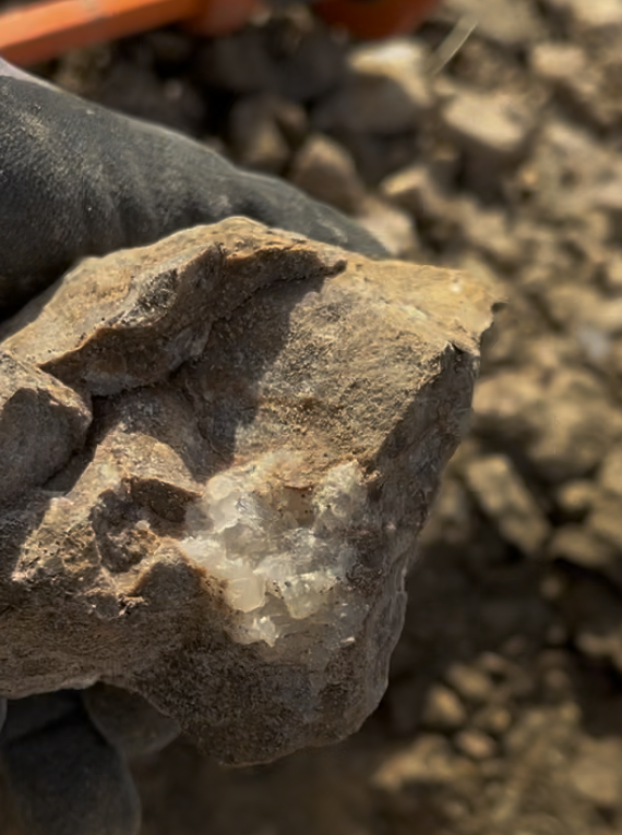 Here is some calcite with actual crystal faces.  Again, this is a spot that's convenient and accessible for the whole family - not one that is likely to produce pieces to end up in a local newspaper.