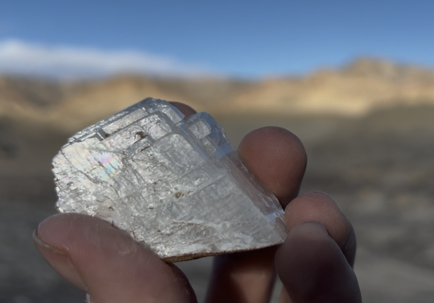 An example of calcite with a nice rainbow inside.  You'll want something soft and fluffy to wrap pieces like this if you want to get them home safely.  Calcite doesn't tend to hold up well if it's jostled around.