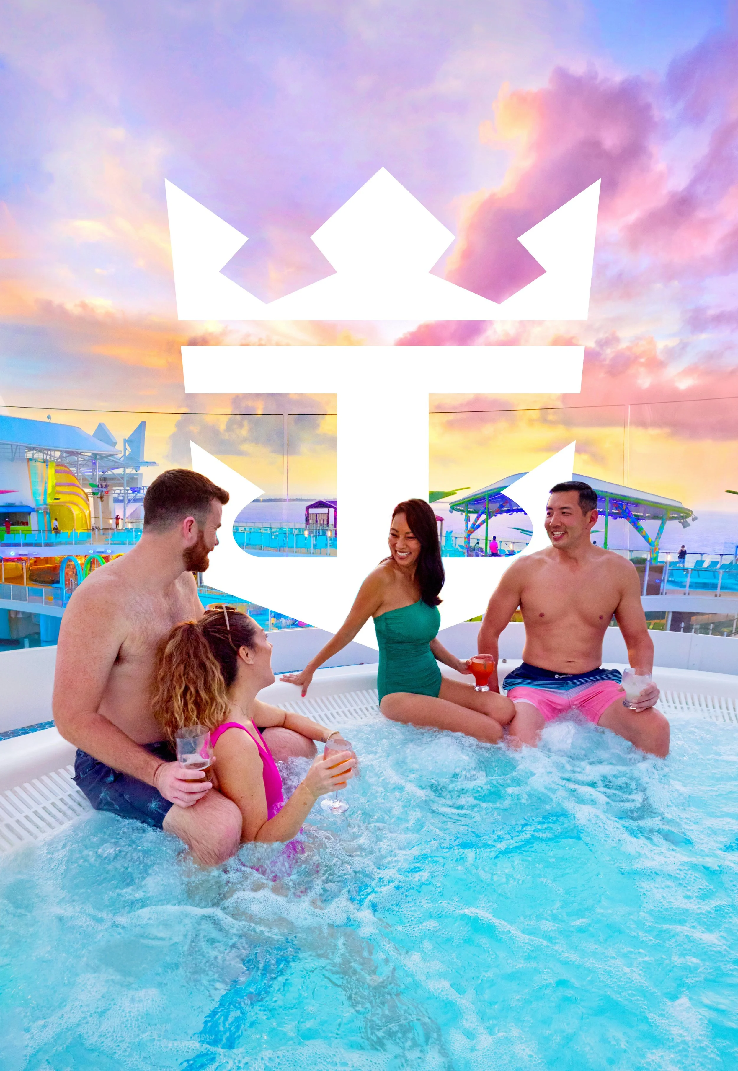 Family relaxing in a hot tub on Chill Island aboard Icon of the Seas