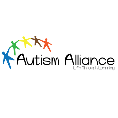 Logo of Autism Alliance featuring five colorful human figures holding hands in a semi-circle, with the text "Autism Alliance" and the tagline "Life Through Learning."