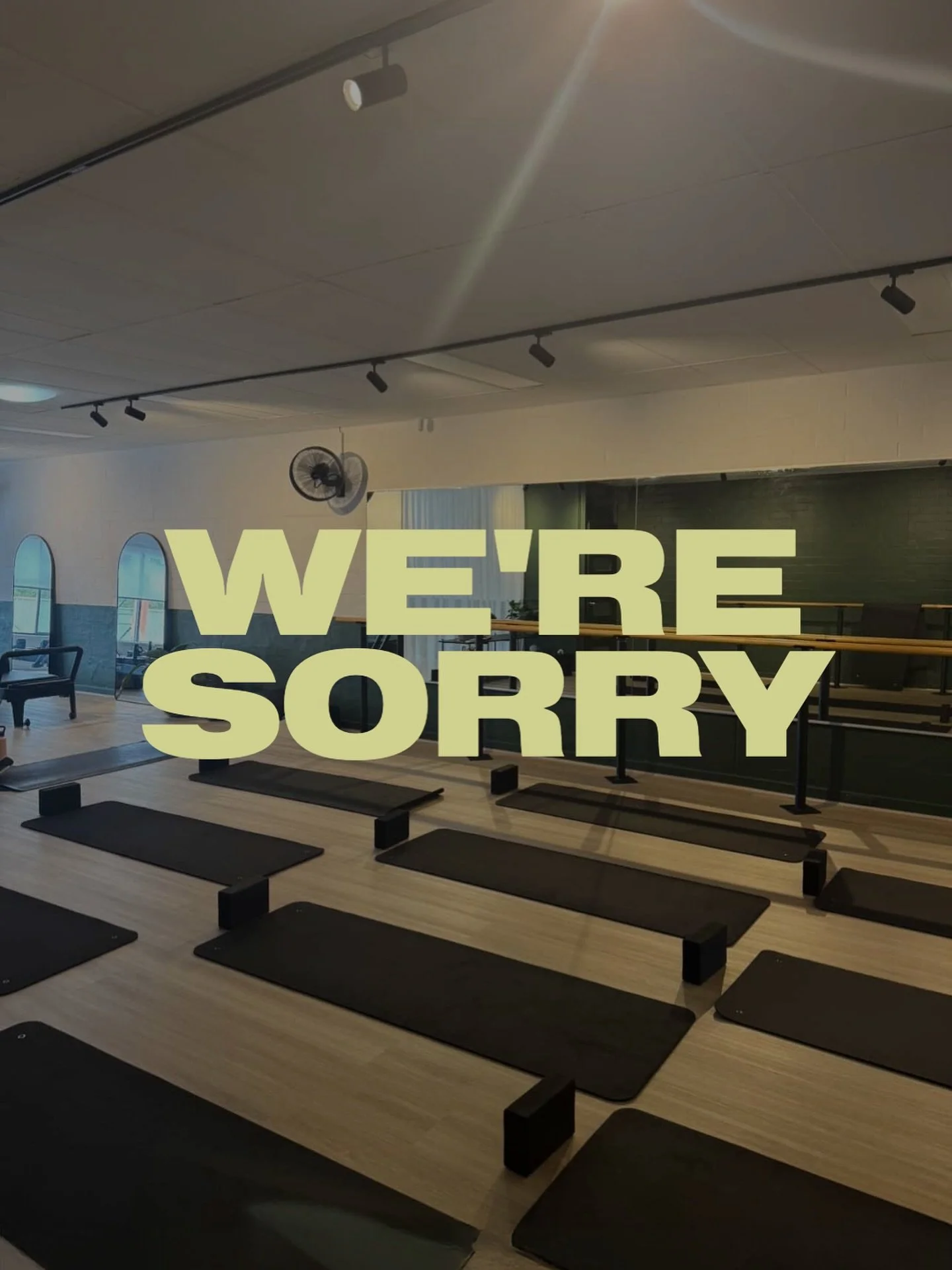We&rsquo;re sorry we don&rsquo;t have screens telling you when to move.
We&rsquo;re sorry we&rsquo;re not open 24/7.
We&rsquo;re sorry we cap classes so your instructor actually knows your name.
We&rsquo;re sorry we don&rsquo;t run from a franchise p