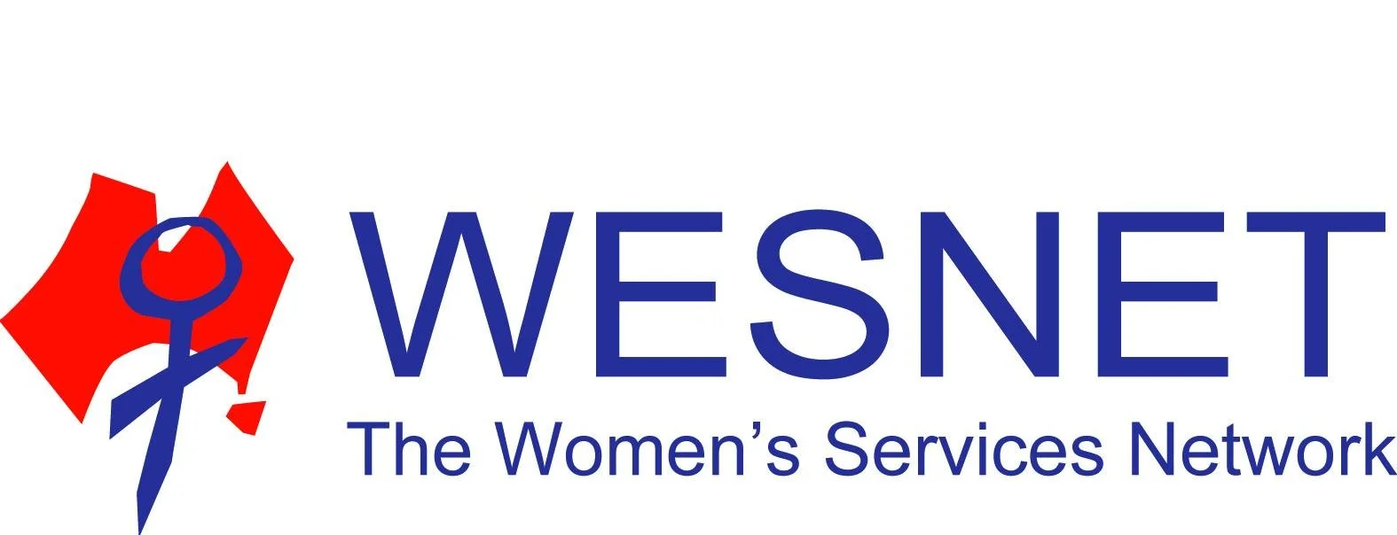 Logo of WESNET with a red map and a blue female symbol, and blue text that reads "WESNET The Women's Services Network."