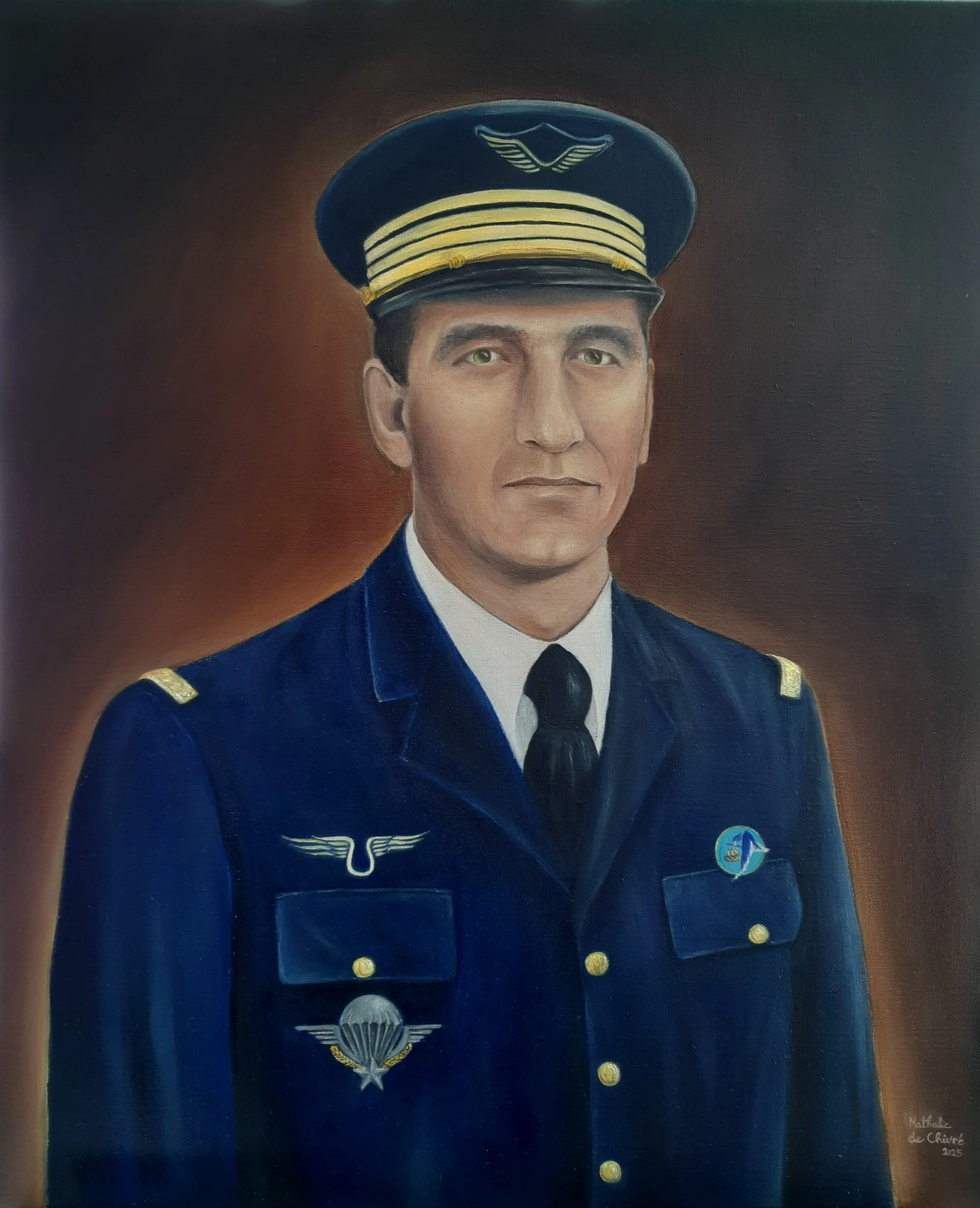 Portrait à l'huile - Souvenir de fin de carrière à l'âge de 40 ans (1989). Étude d'après l'uniforme et les médailles d'origine de mon client.