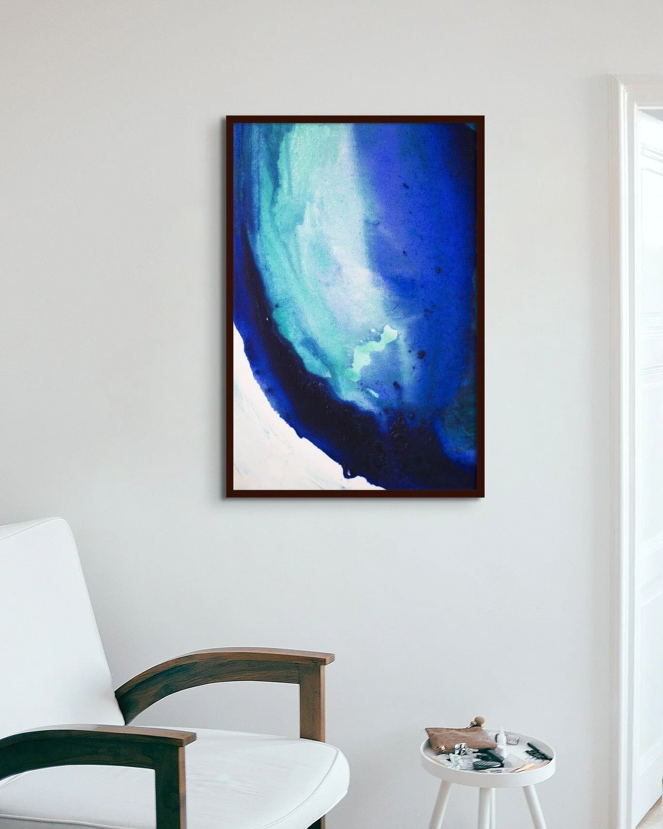 'At Peace' The Deep Blues are definitely mysterious in this piece! This piece suites a coastal 🌊or contemporary styled room🟦🔷🔵🔹 Beautiful Blues ~ Acrylic Paints #painting #paintings #instapainting #acrylicart #coastalhome #homedecor #homedecorat
