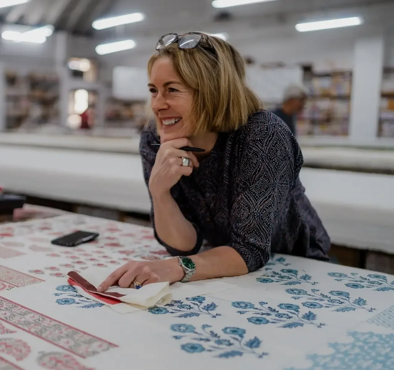 Pukka Print Linen Founder Juliet Cornell in Jaipur Factory