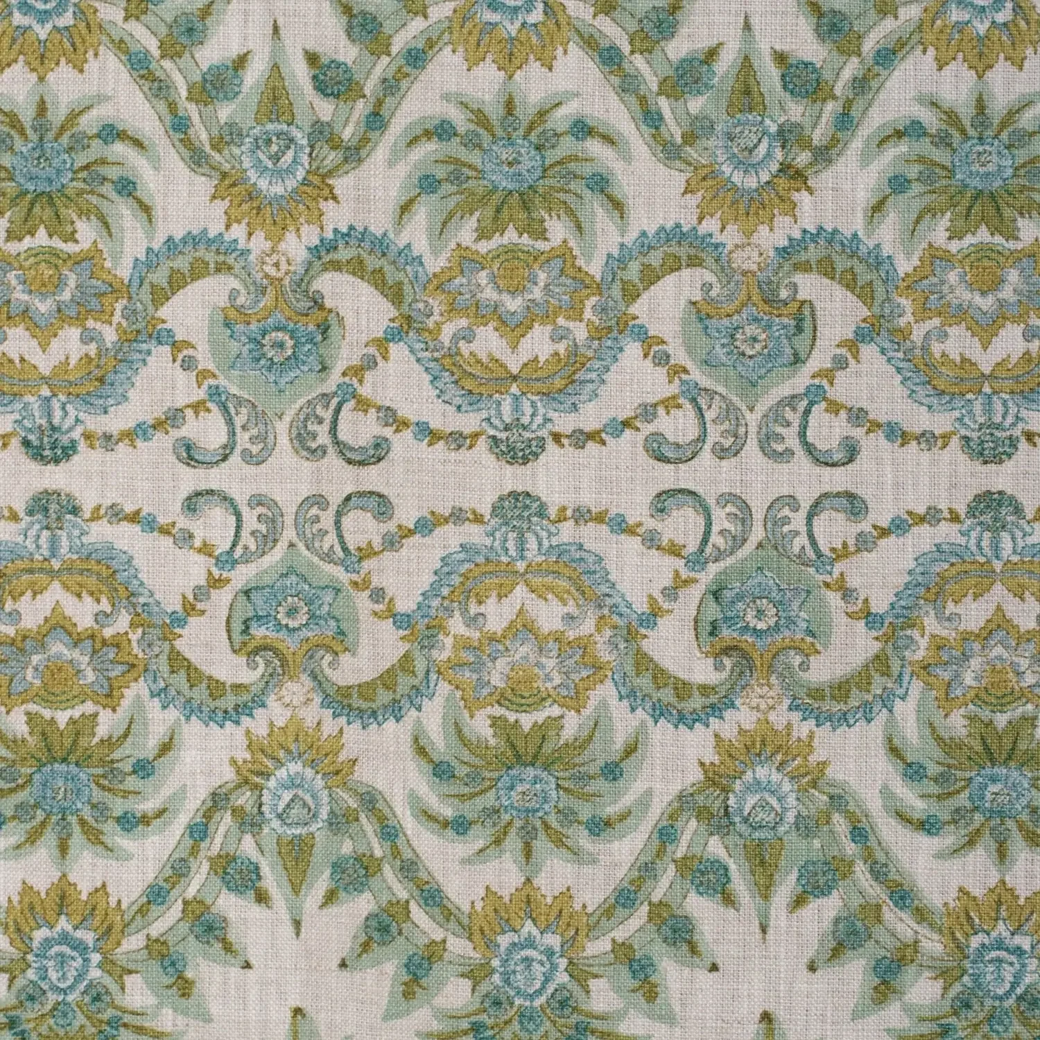pukka-print-linen-fabric-last-chance-links-olive-jade-aqua-detail.webp