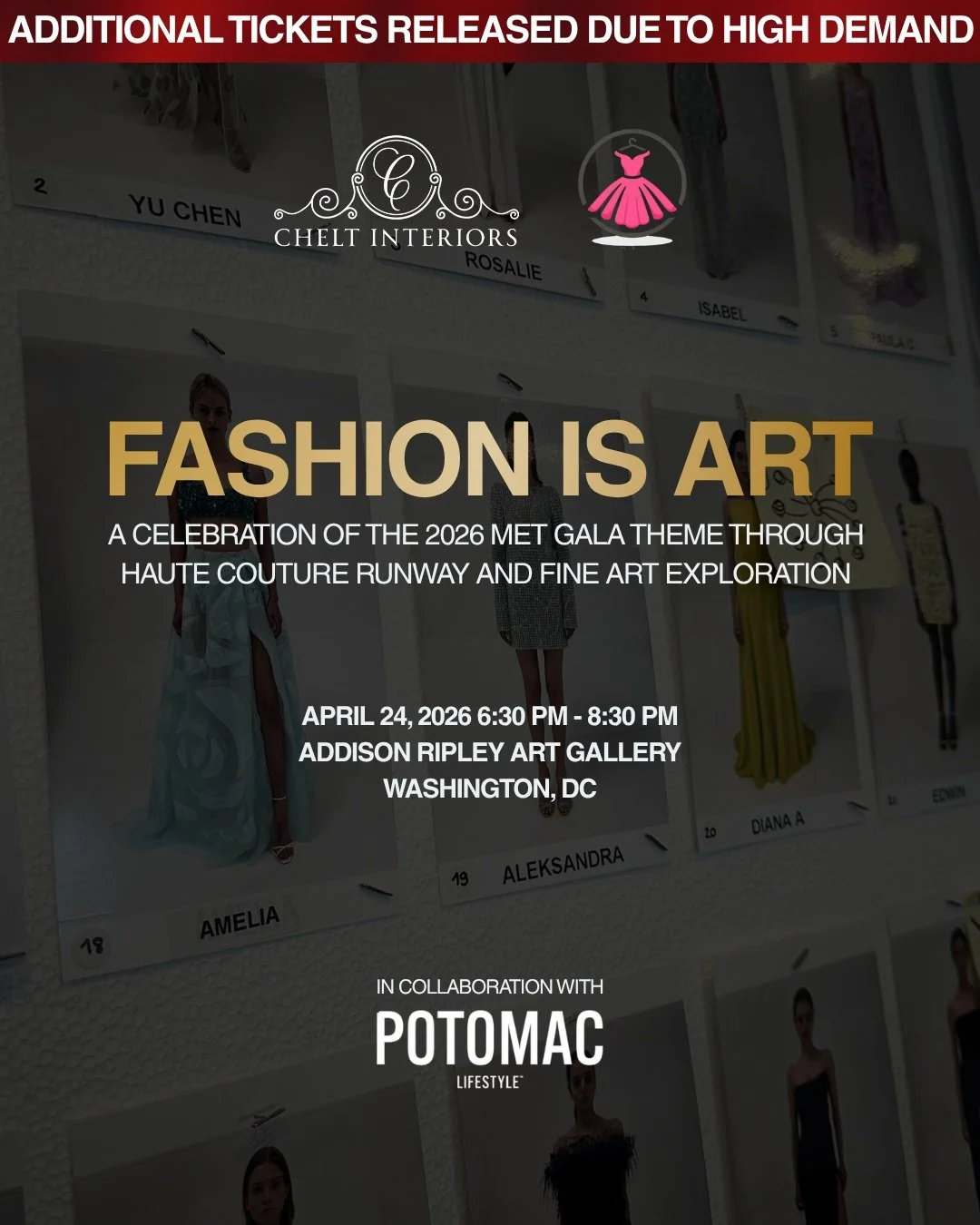 An evening of art, fashion, and celebration. Chelt Interiors and @leasethedress present Fashion is Art &mdash; our tribute to the 2026 Met Gala theme through haute couture runway and fine art exploration.

In collaboration with @potomaclifestyle, we&