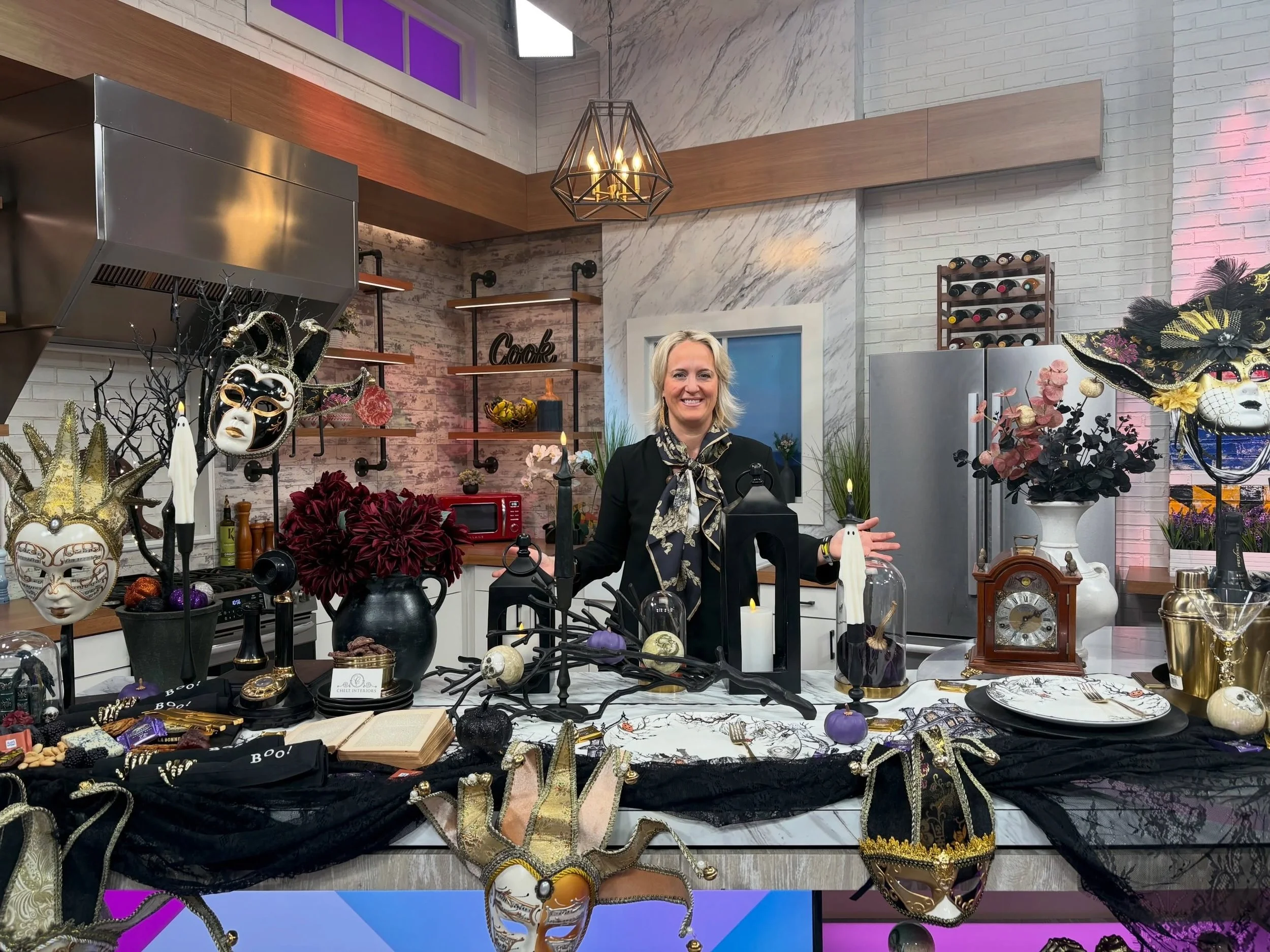Thank you to Fox 5 DC for having me on to talk about Halloween entertaining with a little more drama and a lot less orange.

The table started with a story. Here it was Venice, with antique-style masks set among gold, deep purple, and vintage pieces,