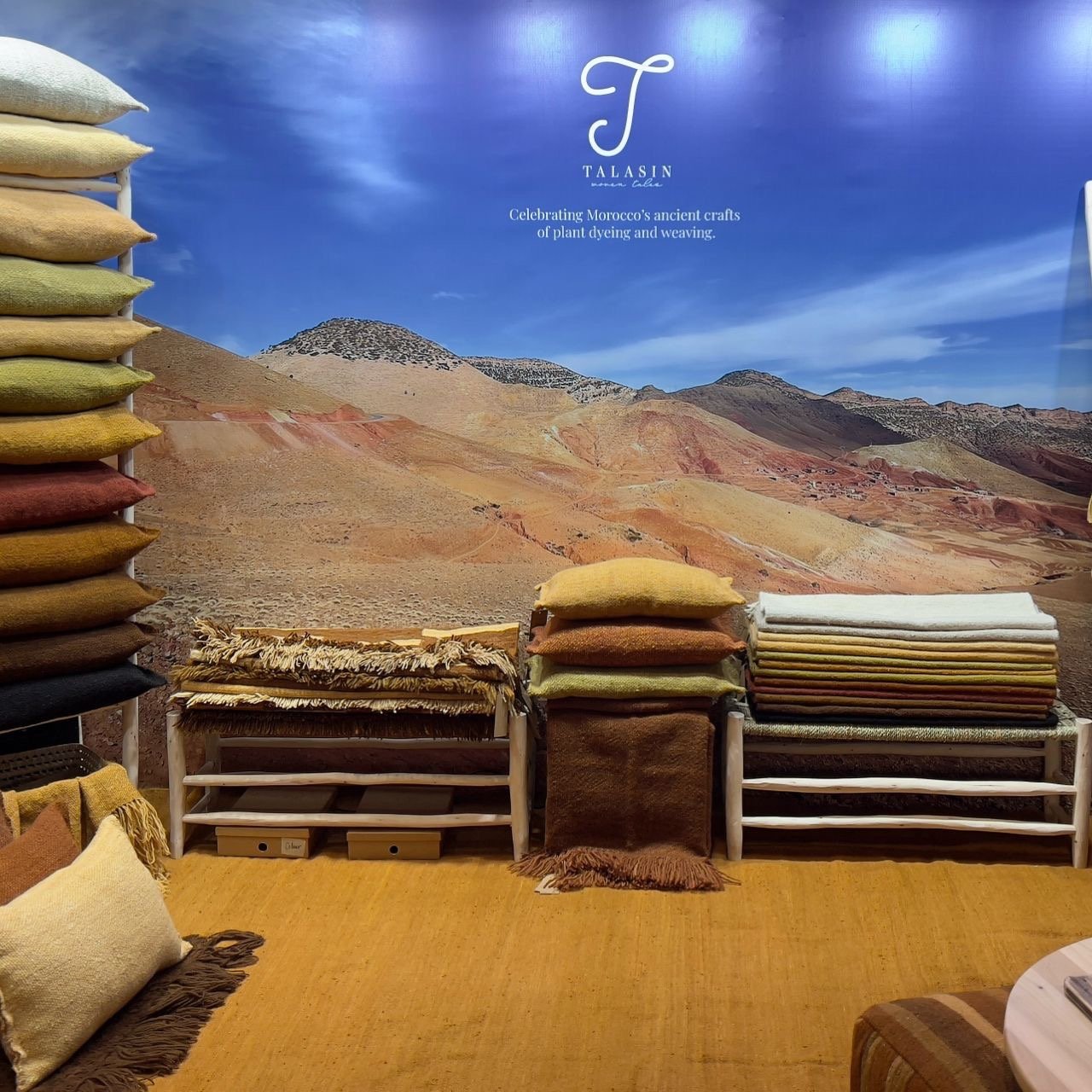 all set up and ready to meet you ! We are here 930 to 6 Thursday 16 to Monday 20 January. Come and find us on Stand P113 Hall 5a @maisonetobjet. We can't wait to show you our collection of hand woven loveliness. #pileknotrugs #flatweaverugs #pillows 