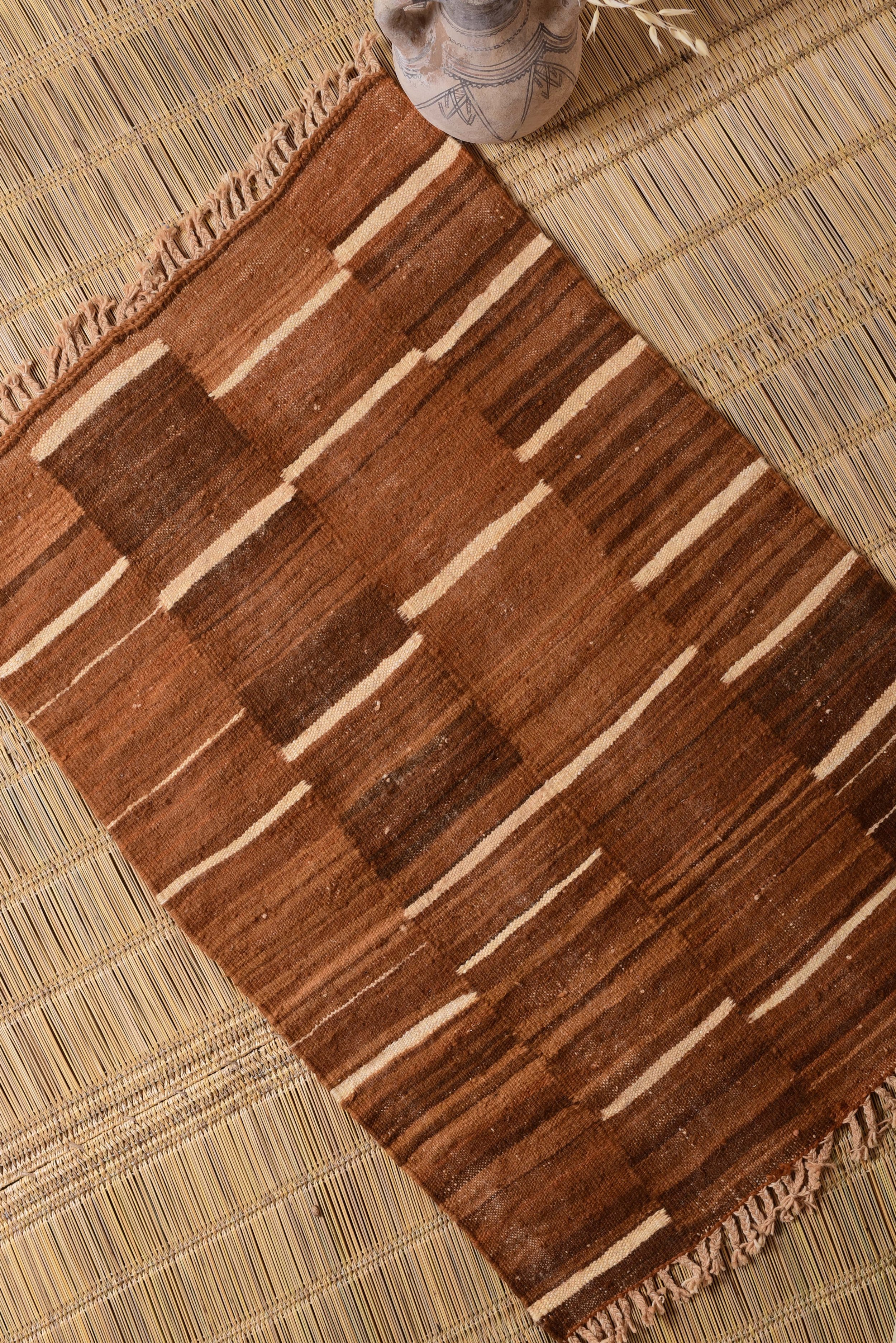 Moroccan eco-friendly, sustainable and toxic free rug handwoven with henna-dyed wool
