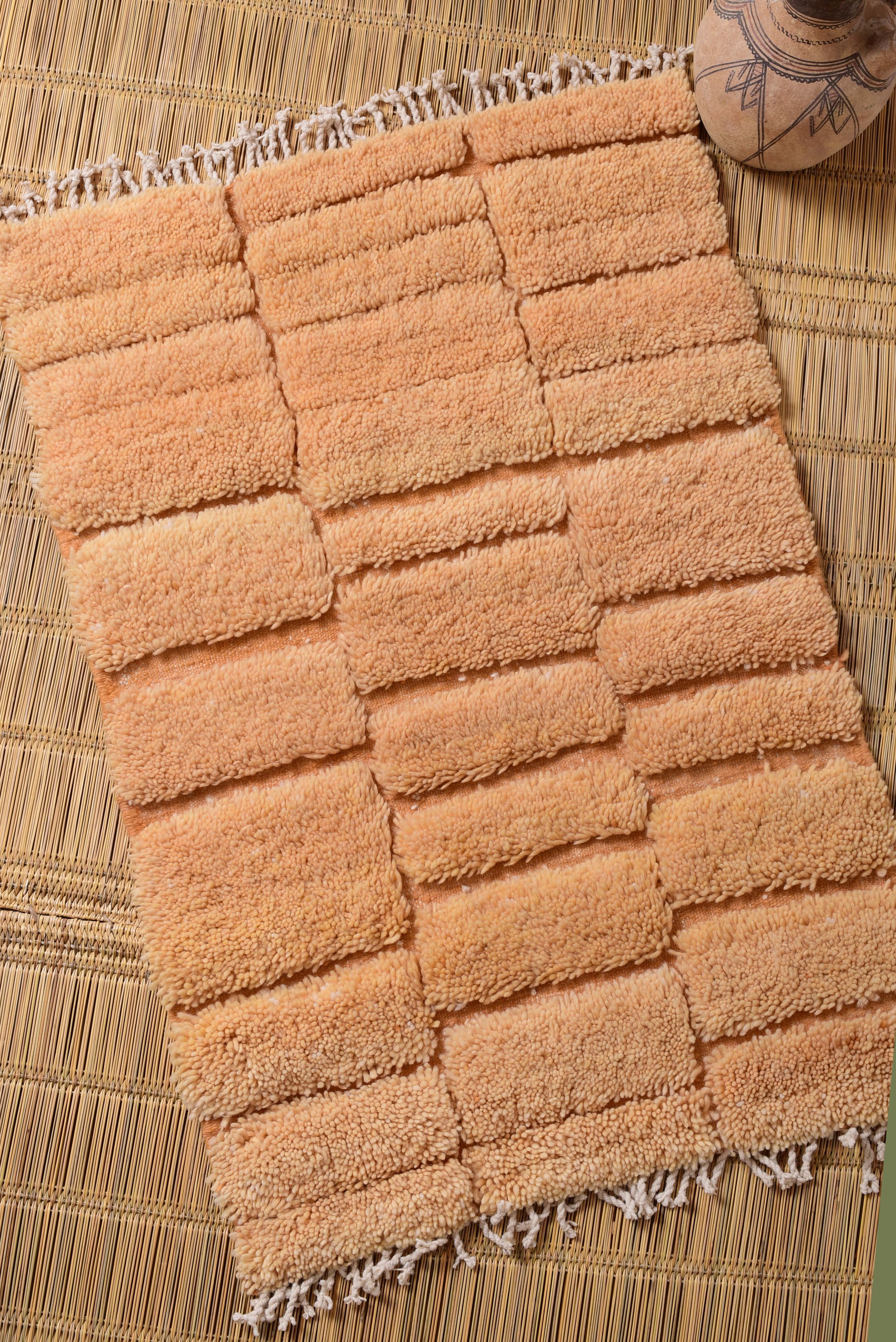 Moroccan Henna-Dyed Pile Knot Wool Rug, 100% Natural, Eco-Friendly and Sustainable