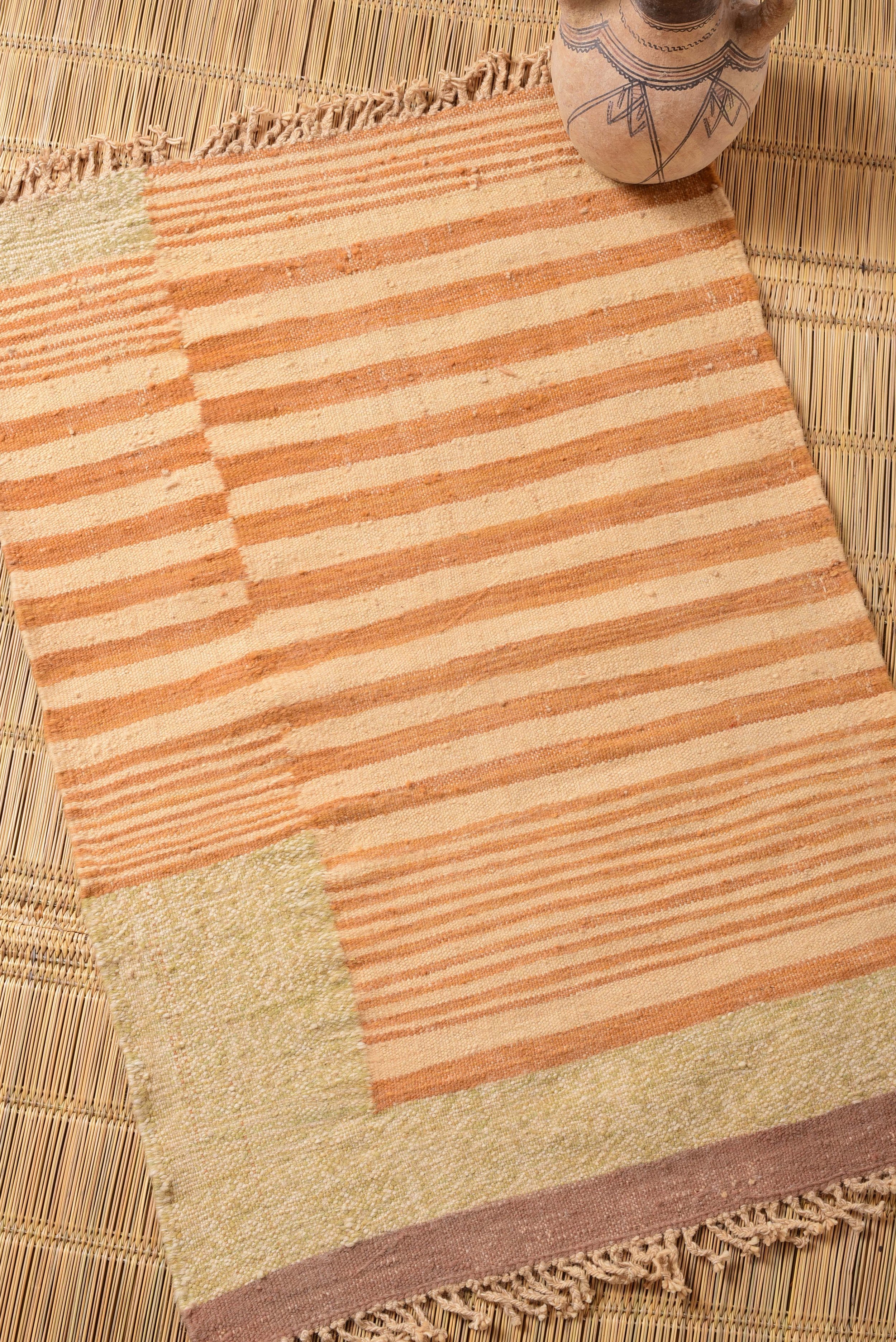 Moroccan eco-friendly, sustainable and toxic free flatwoven rug handwoven with henna-dyed wool
